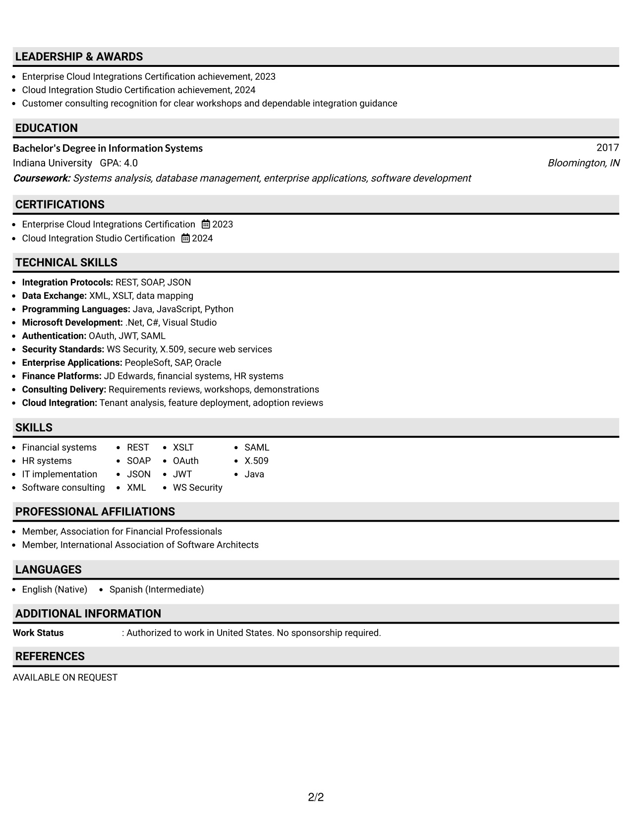 Resume Example Page 2