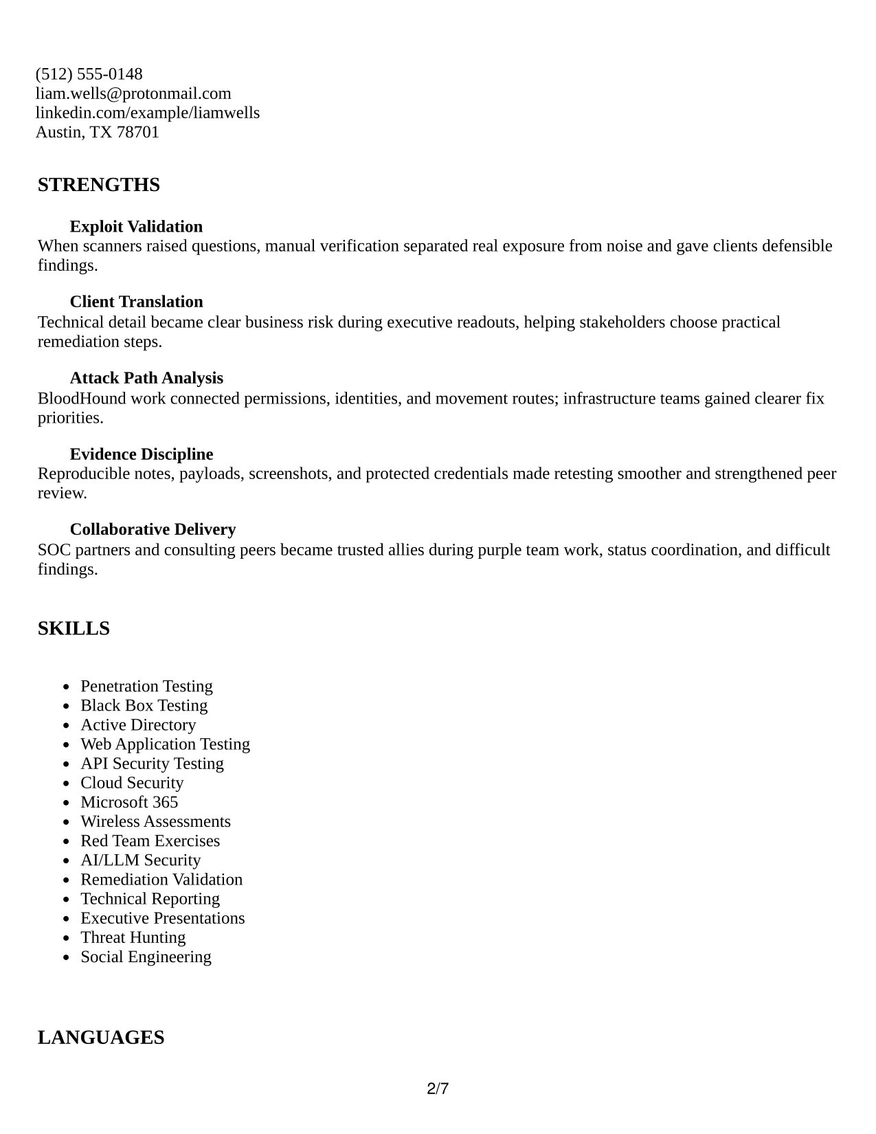 Resume Example Page 2