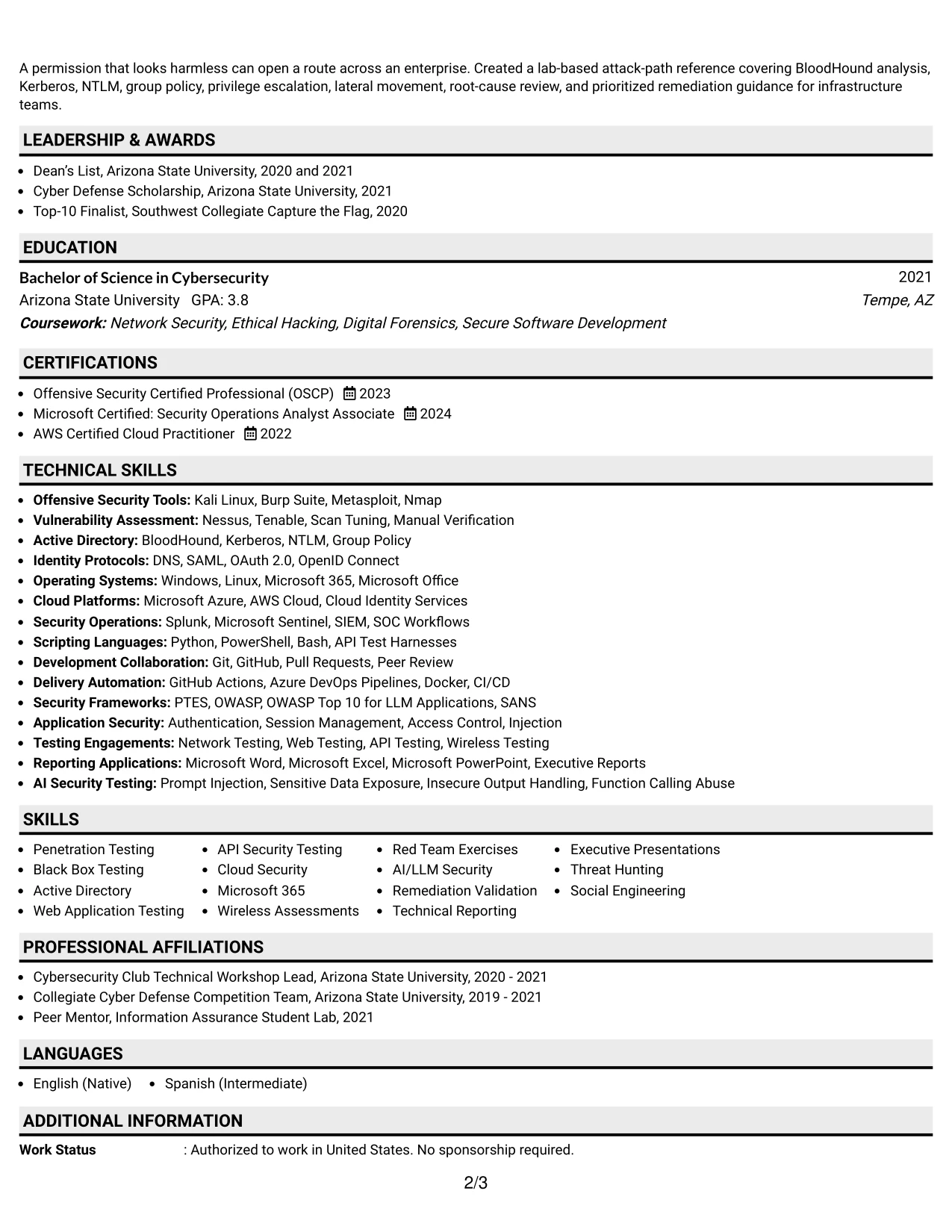 Resume Example Page 2