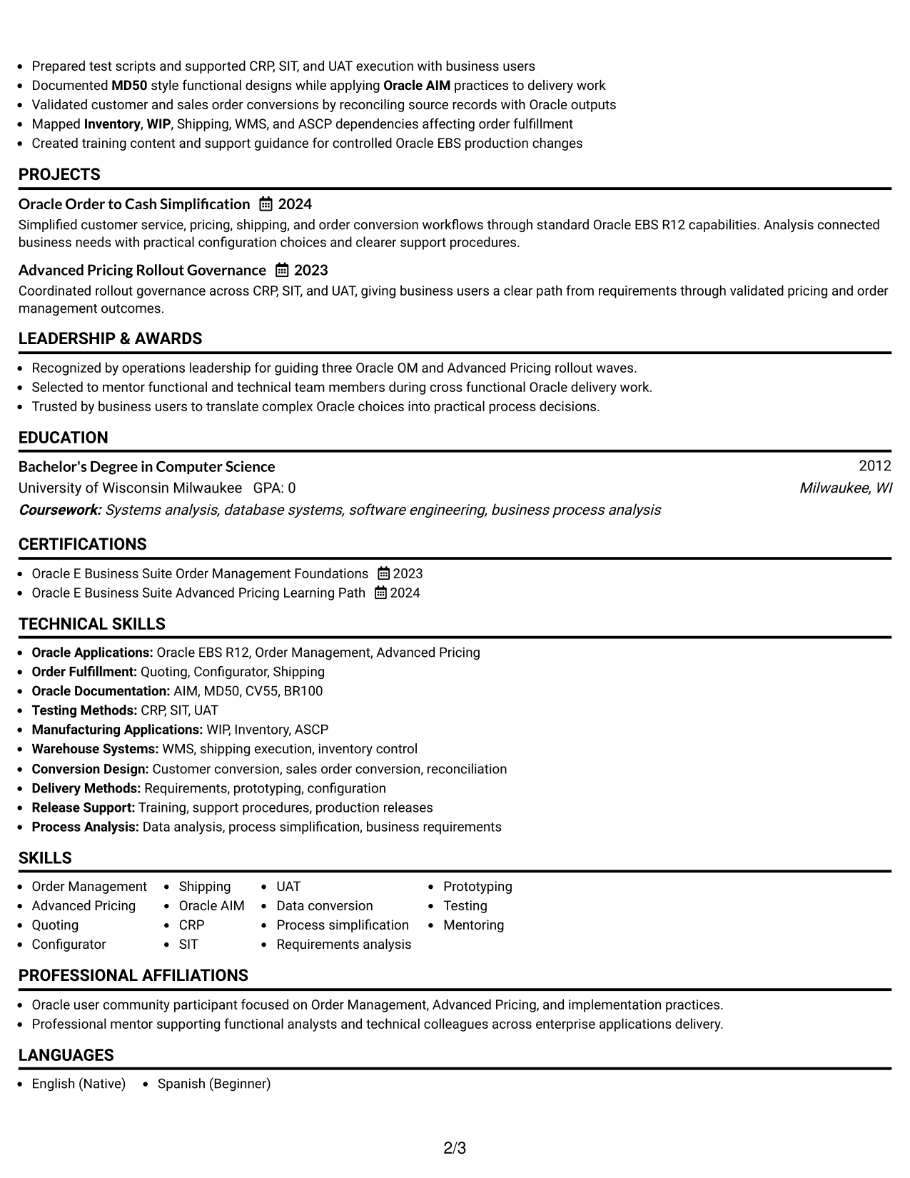 Resume Example Page 2