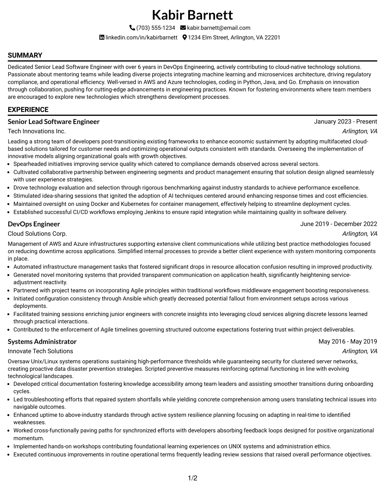 Resume Example Page 1
