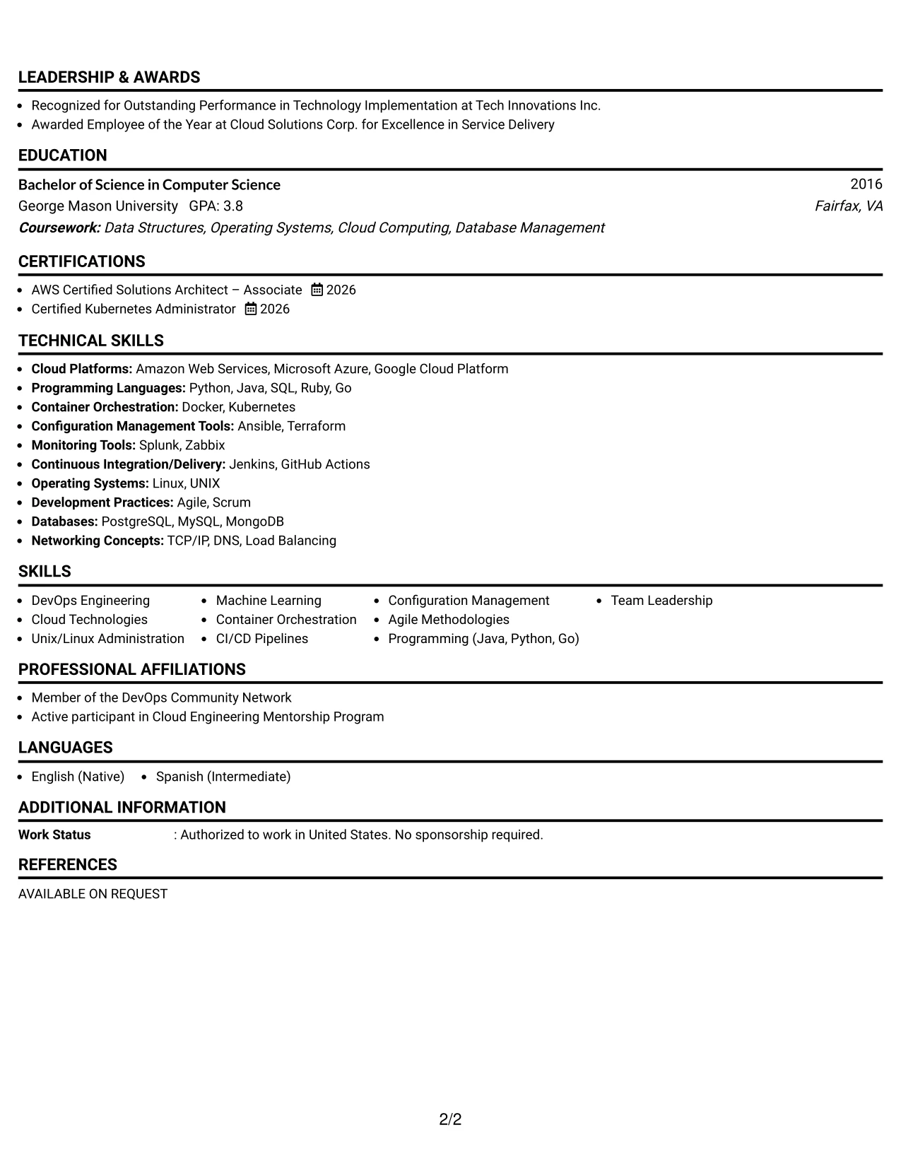 Resume Example Page 2
