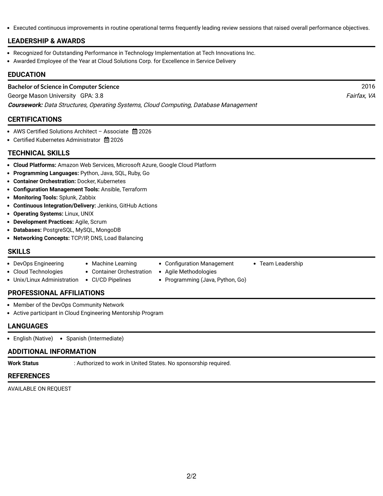 Resume Example Page 2