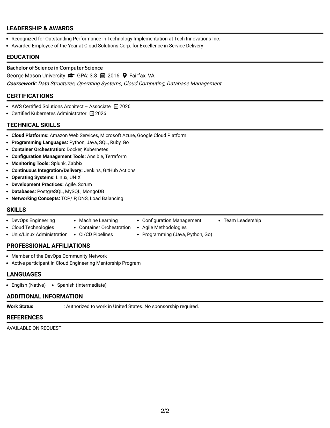 Resume Example Page 2