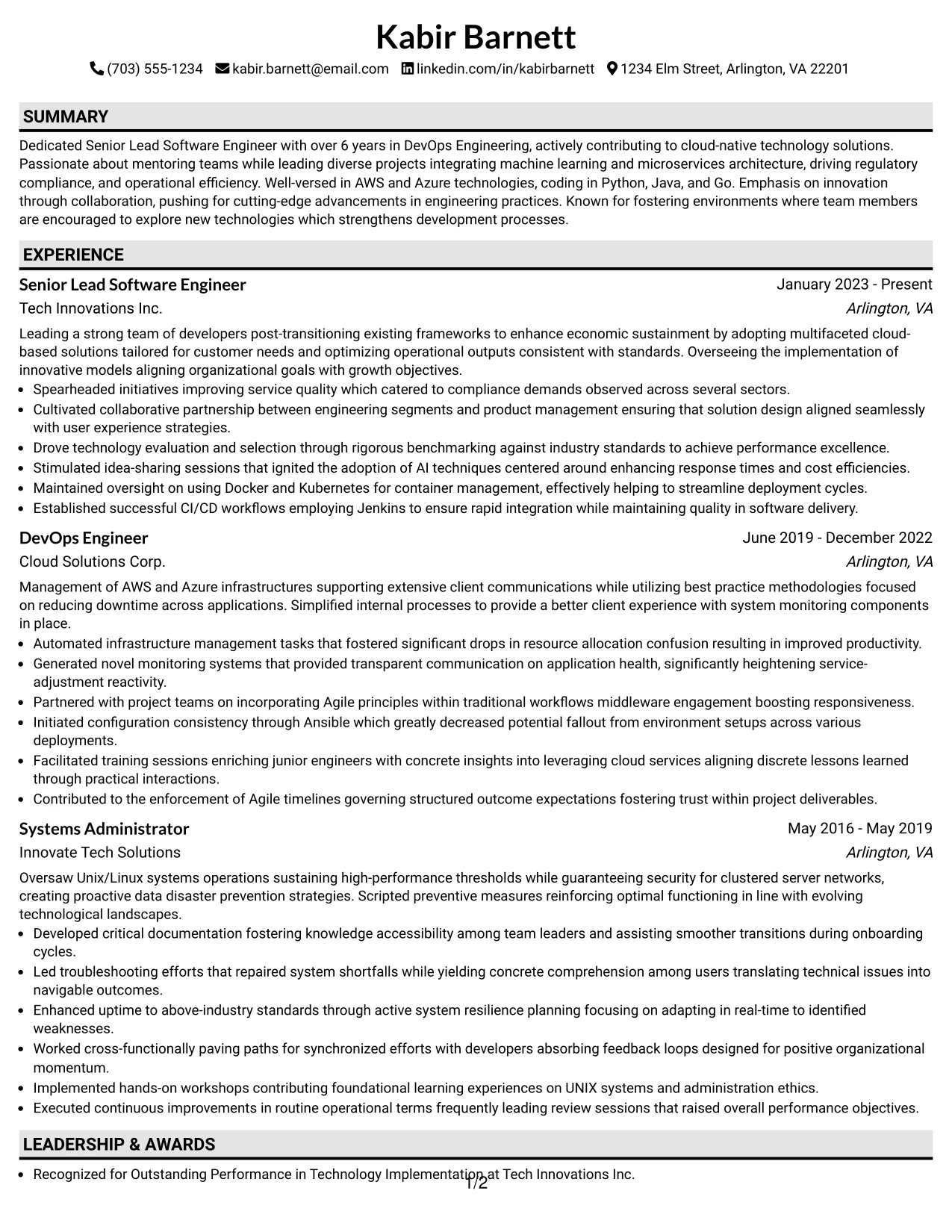 Resume Example Page 1