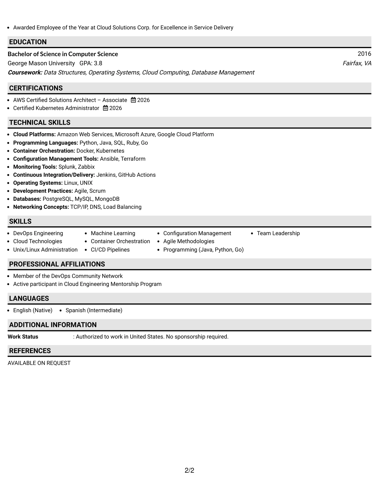 Resume Example Page 2