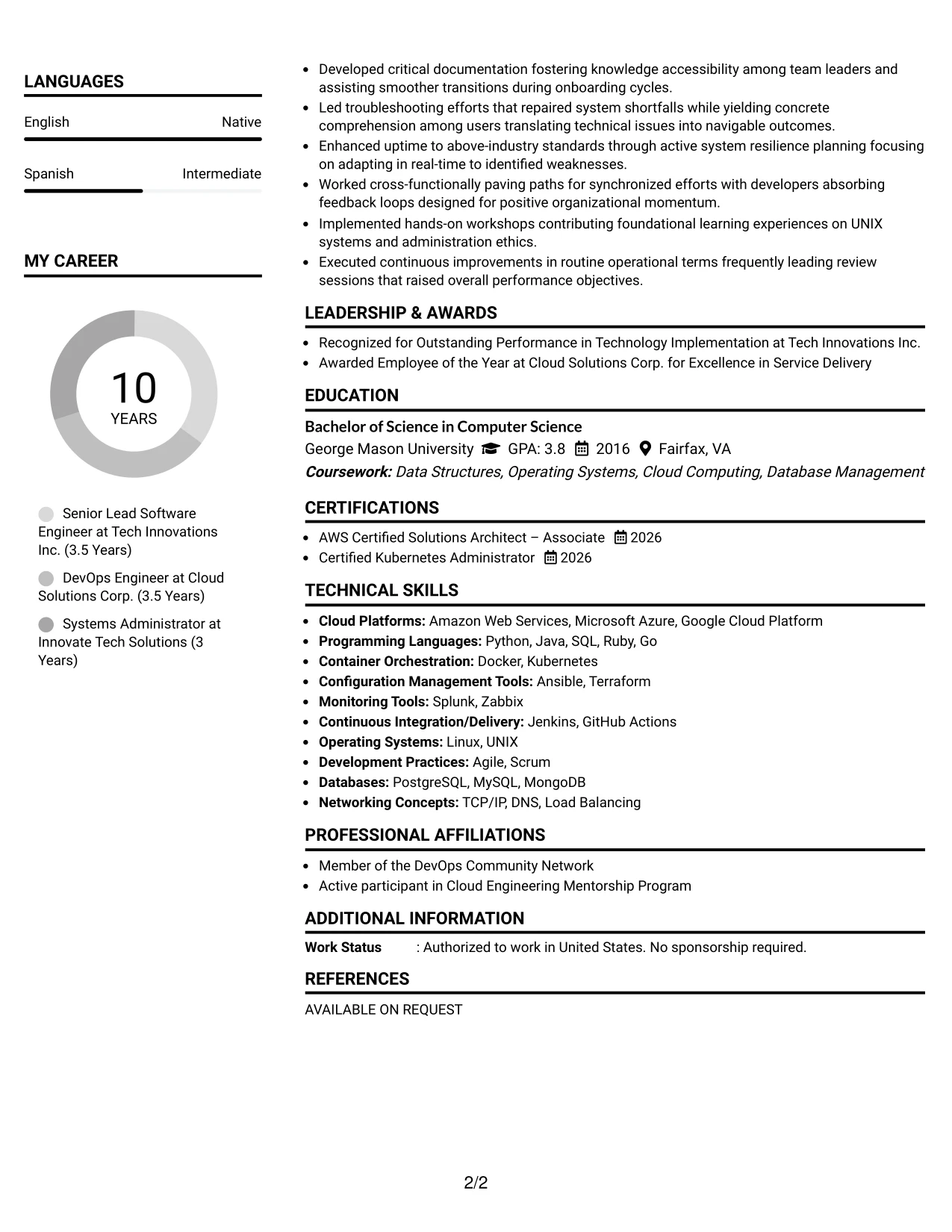 Resume Example Page 2