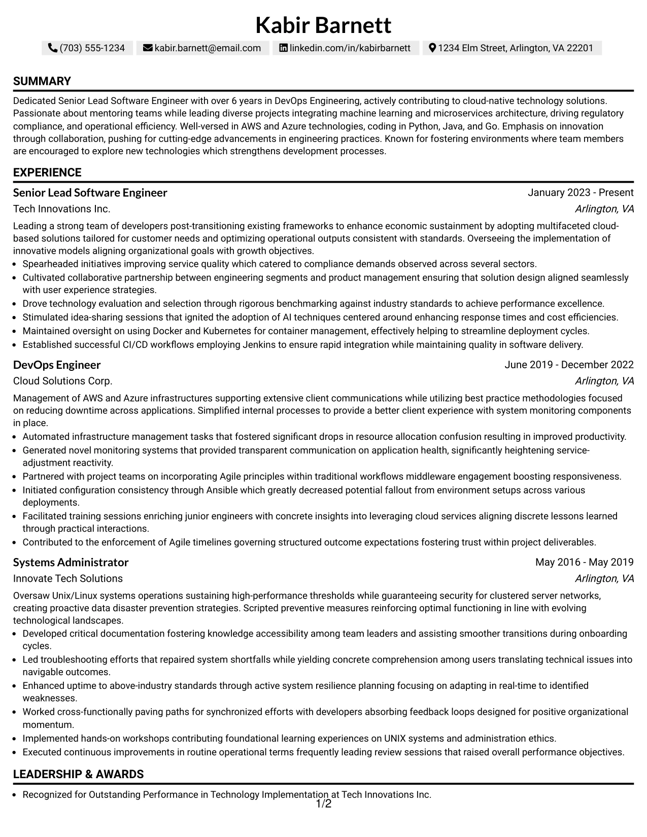 Resume Example Page 1