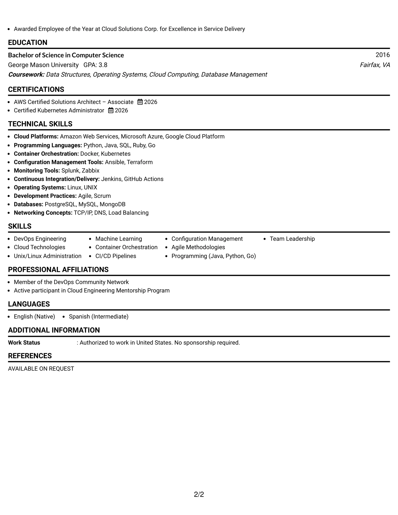 Resume Example Page 2