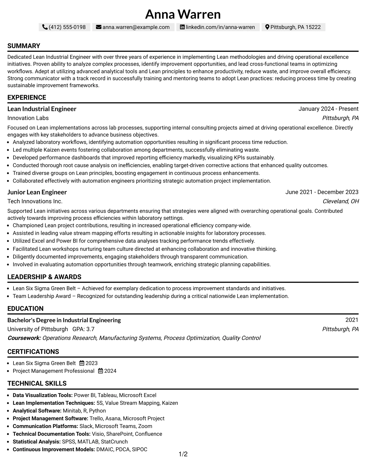 Resume Example Page 1