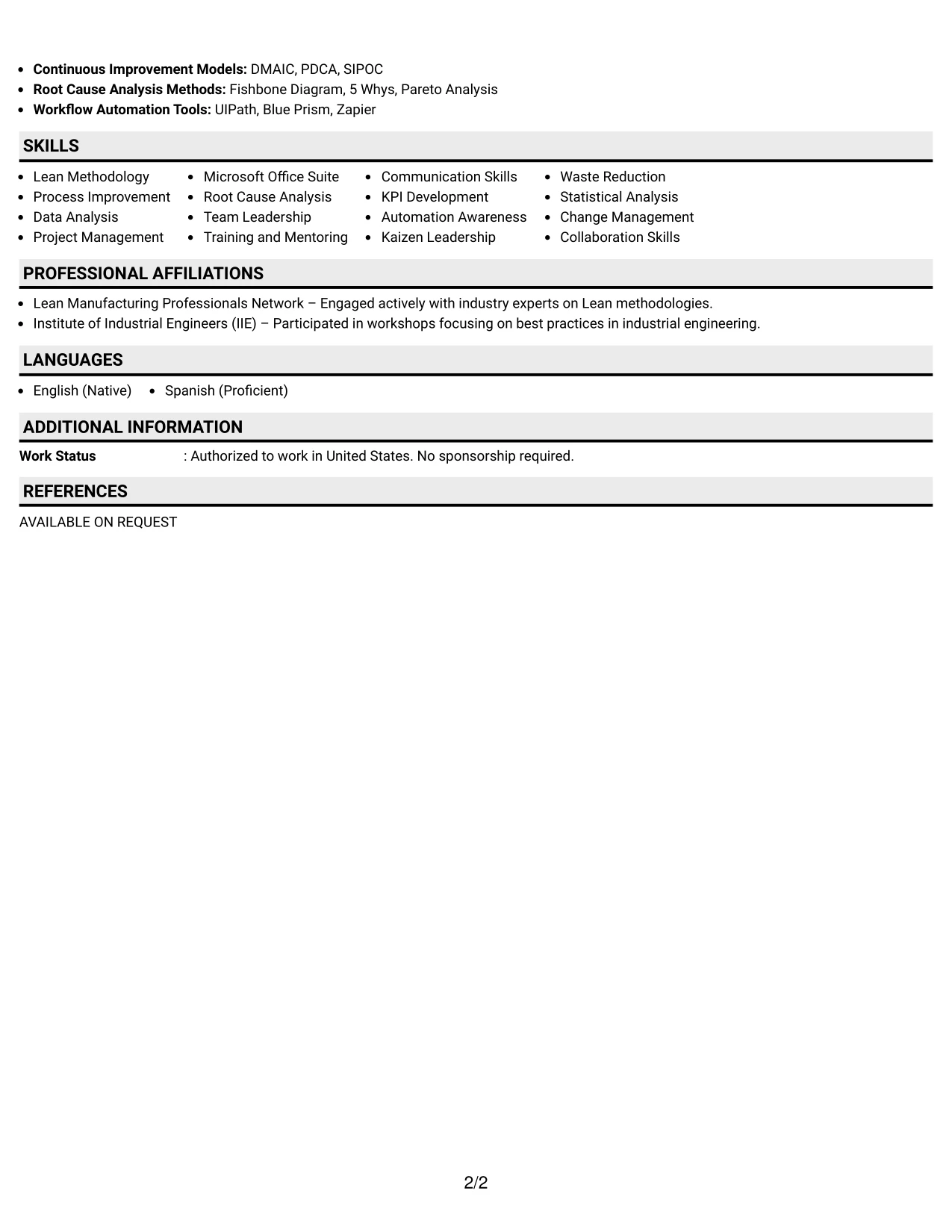 Resume Example Page 2
