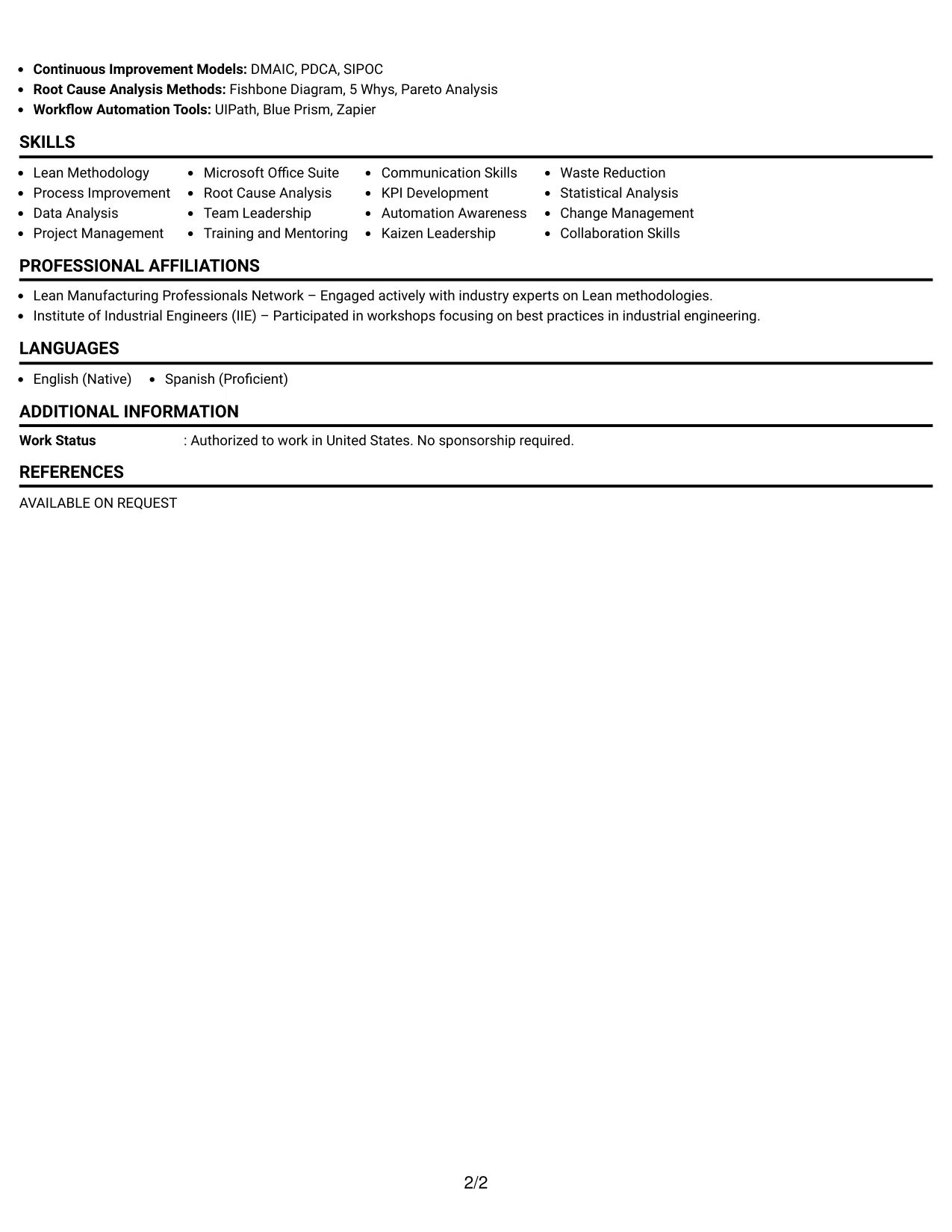 Resume Example Page 2