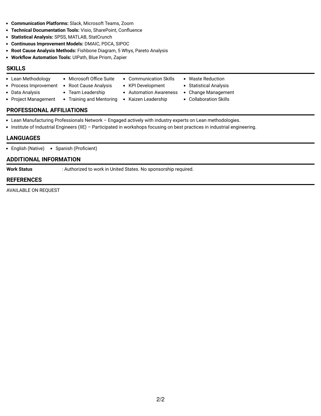 Resume Example Page 2