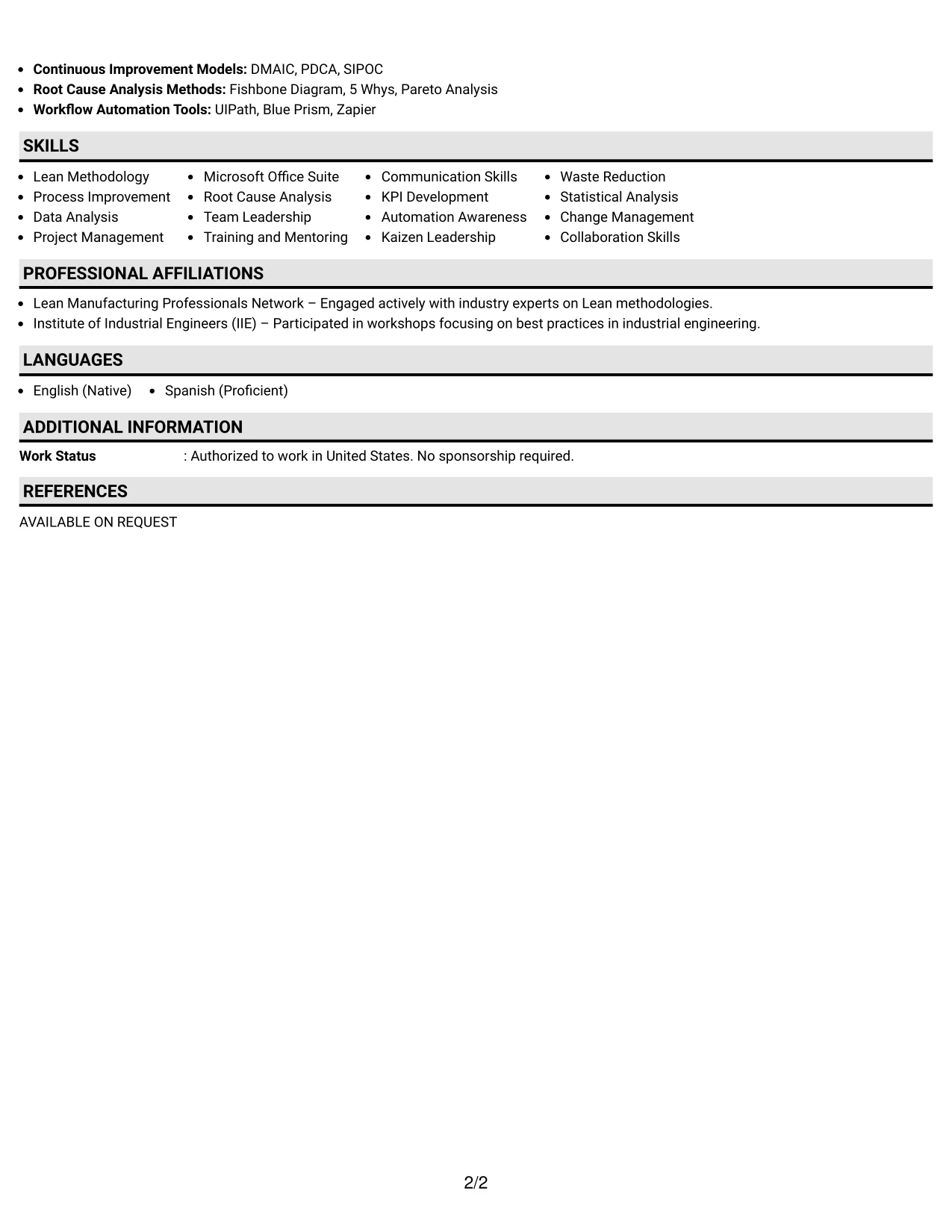 Resume Example Page 2