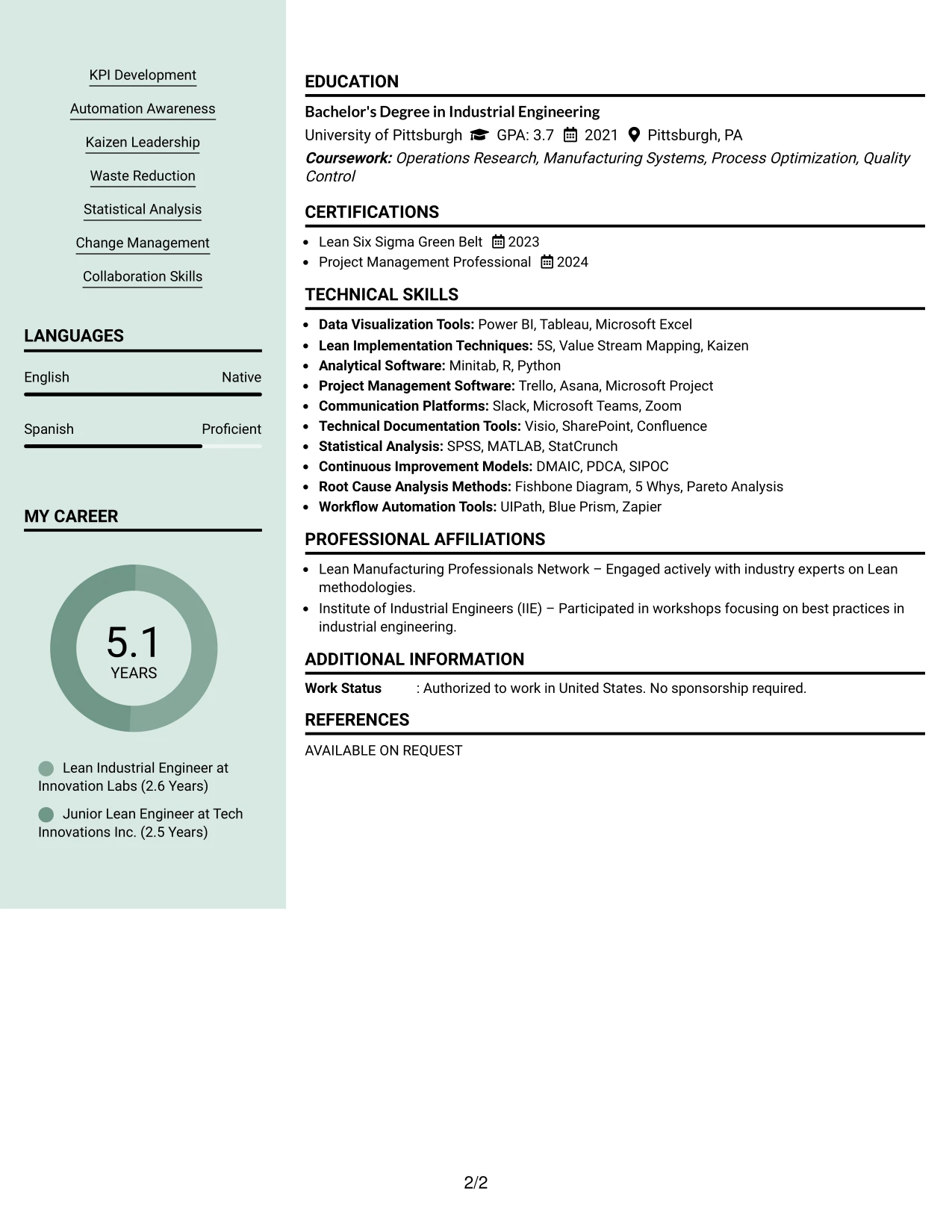 Resume Example Page 2