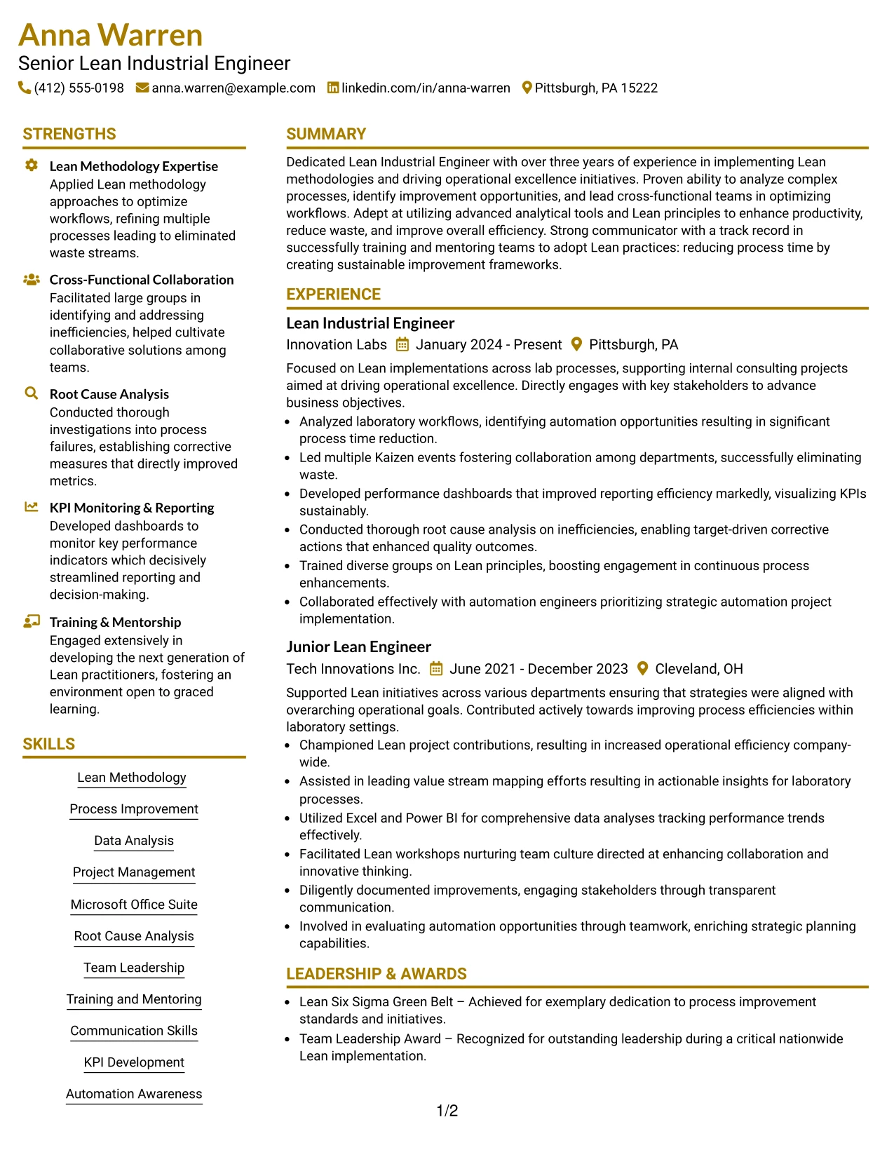 Resume Example Page 1