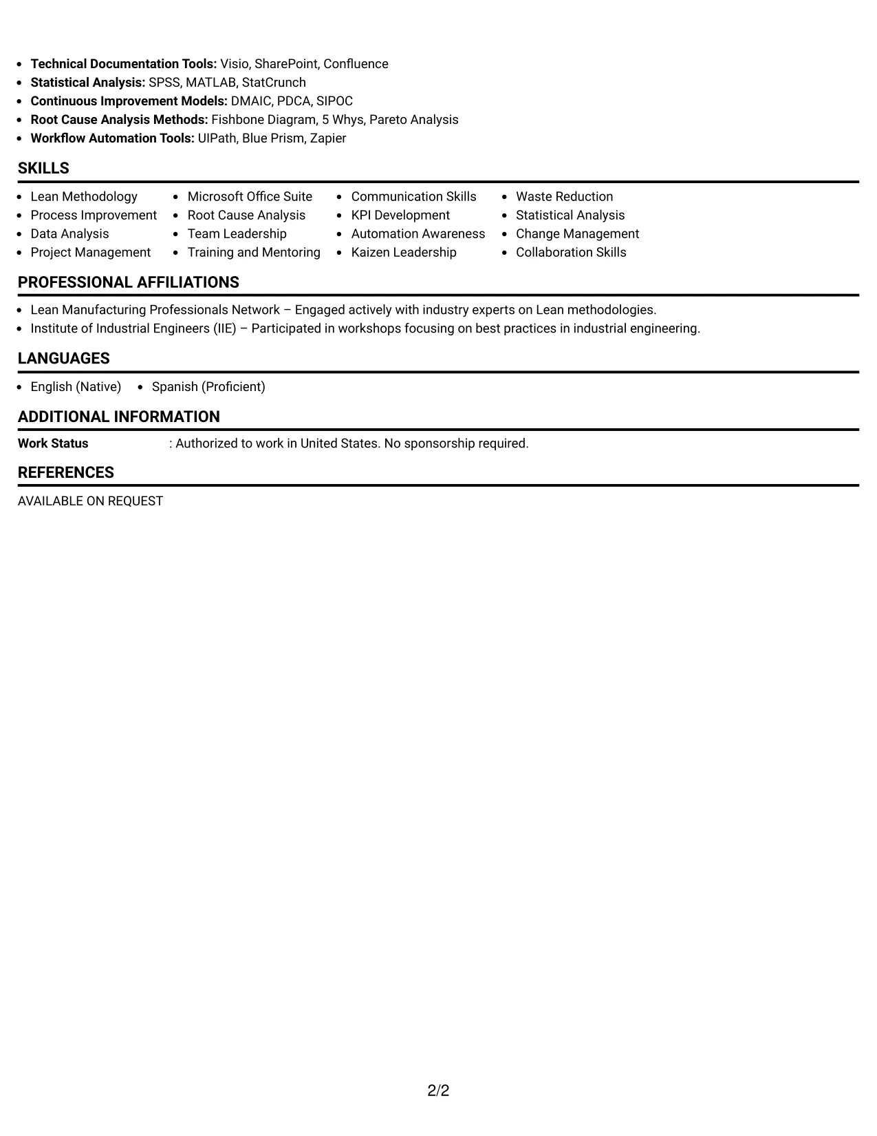 Resume Example Page 2