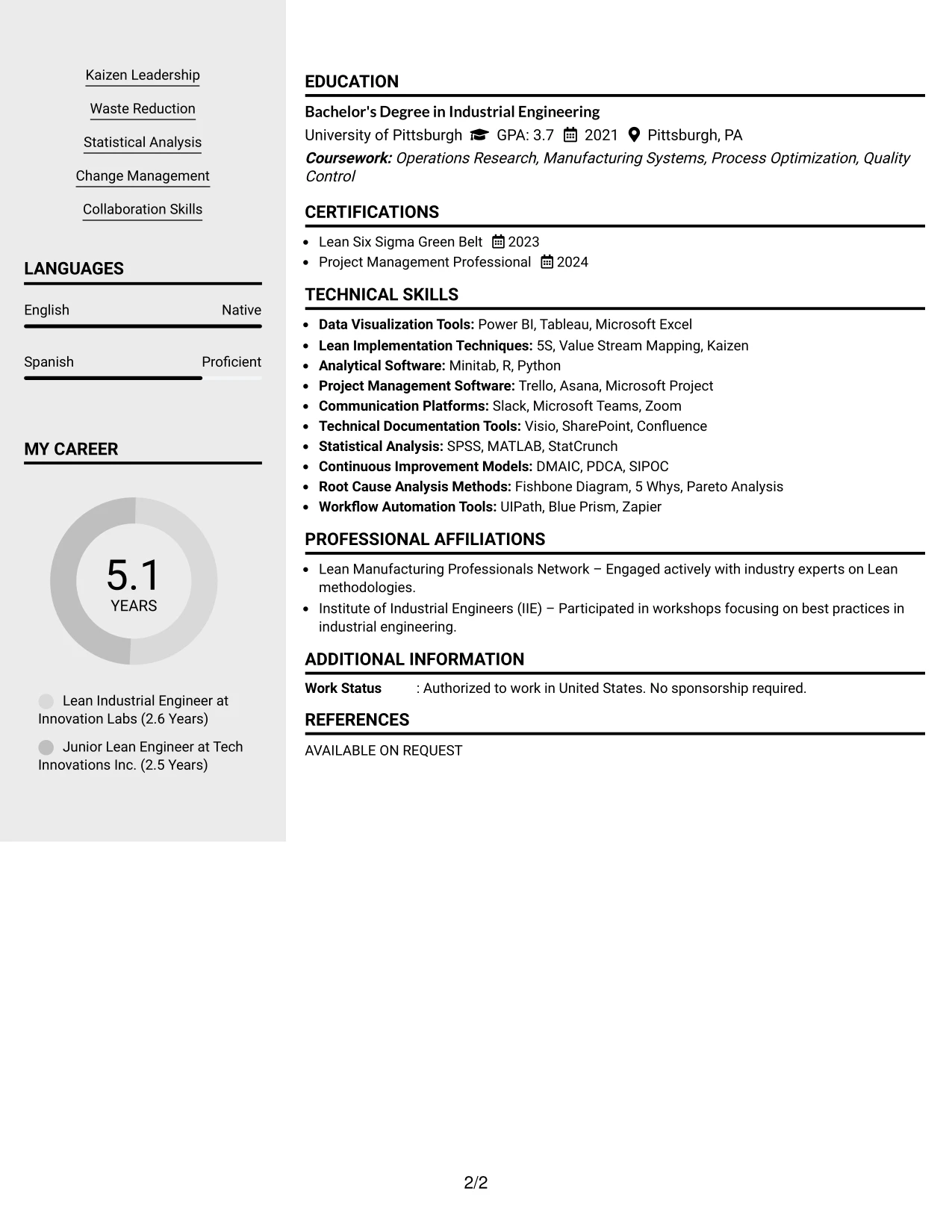 Resume Example Page 2