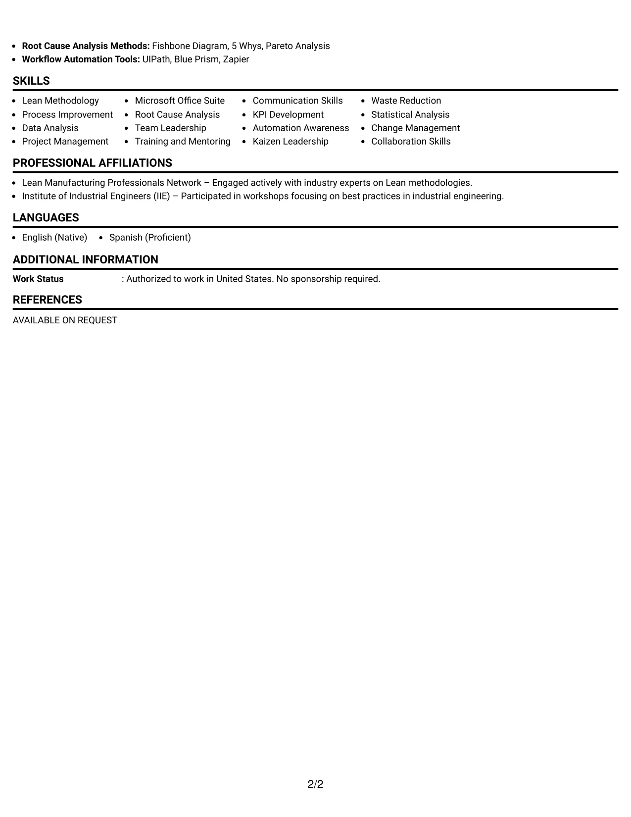 Resume Example Page 2