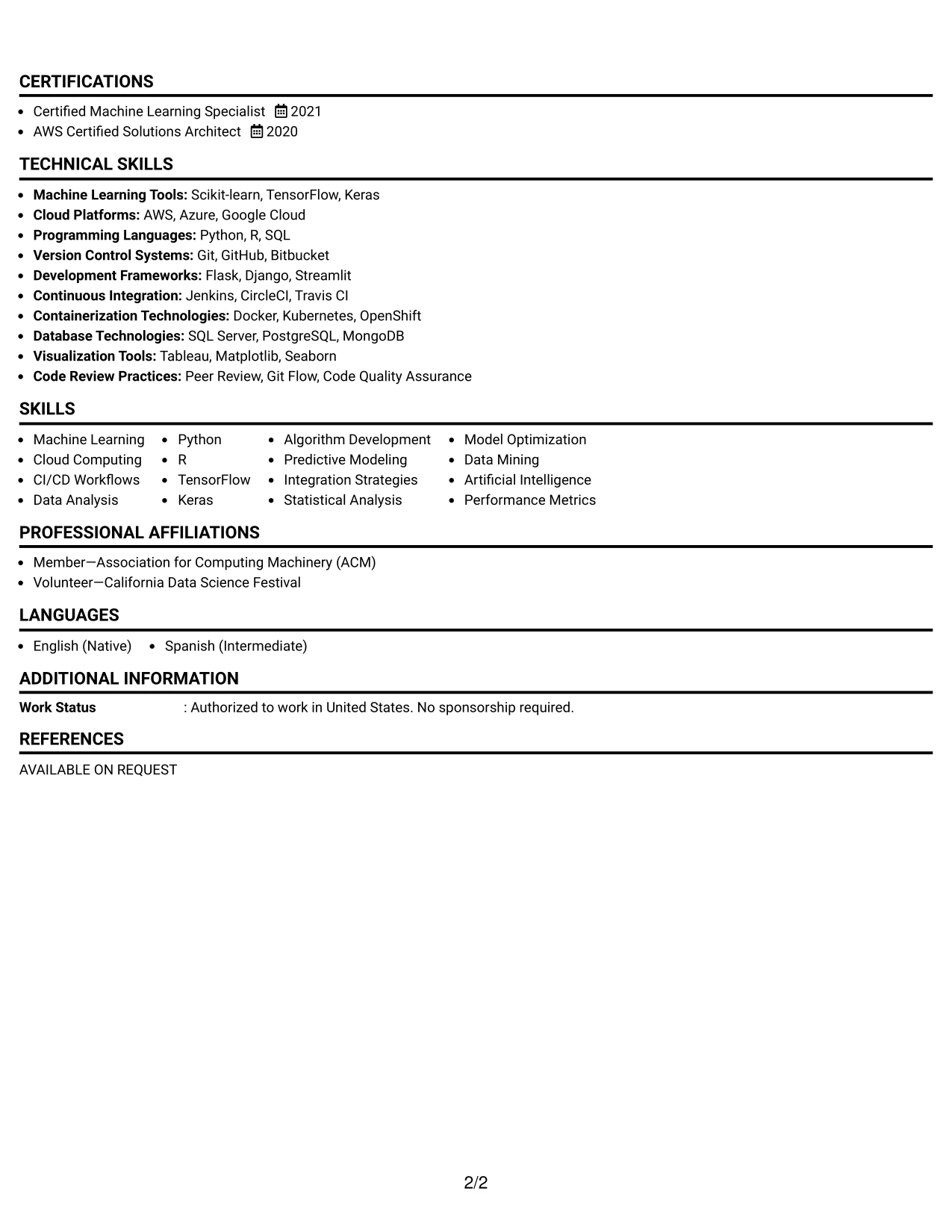 Resume Example Page 2