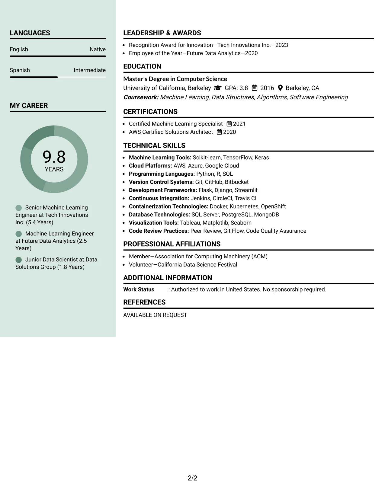Resume Example Page 2