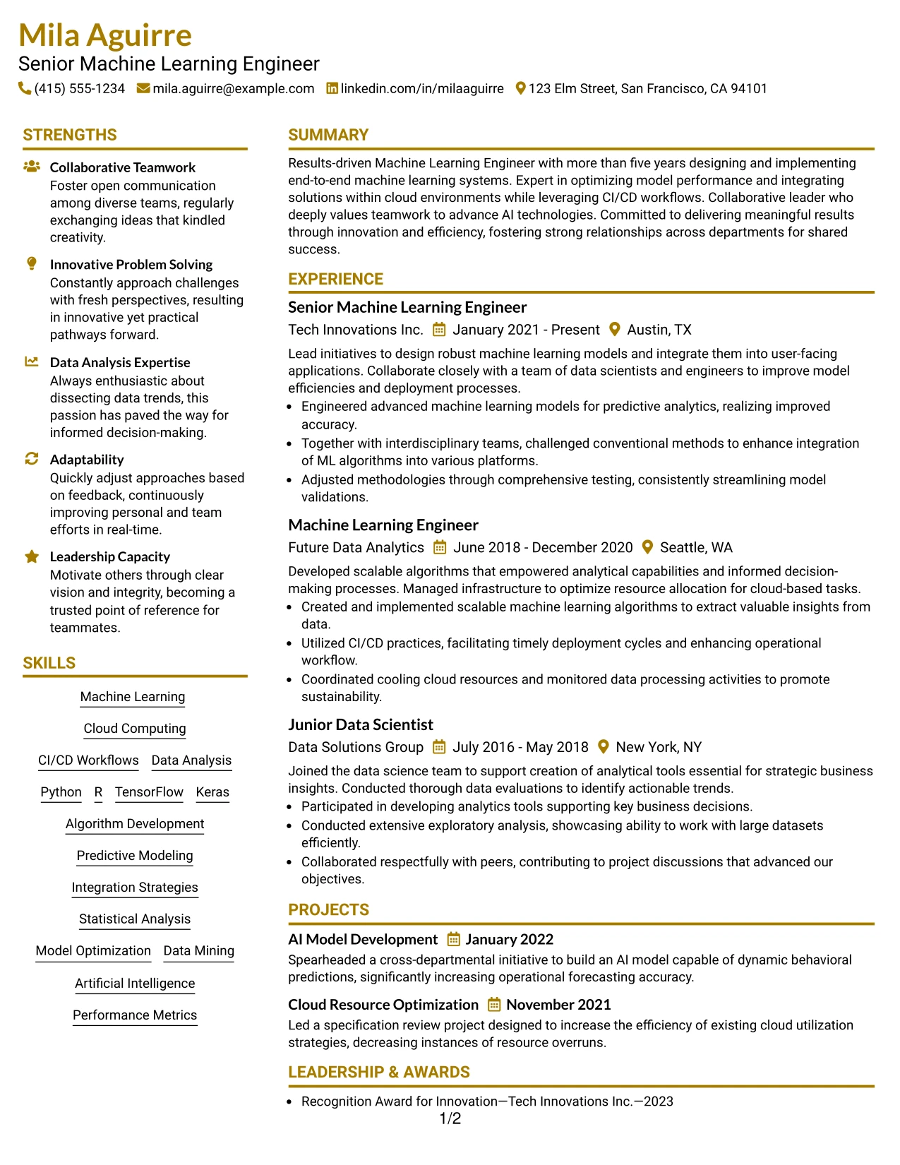 Resume Example Page 1