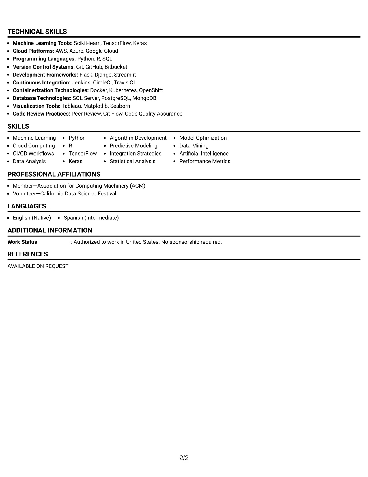 Resume Example Page 2