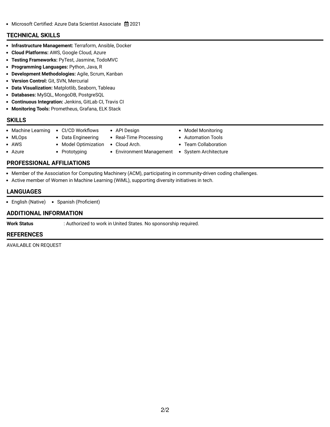 Resume Example Page 2
