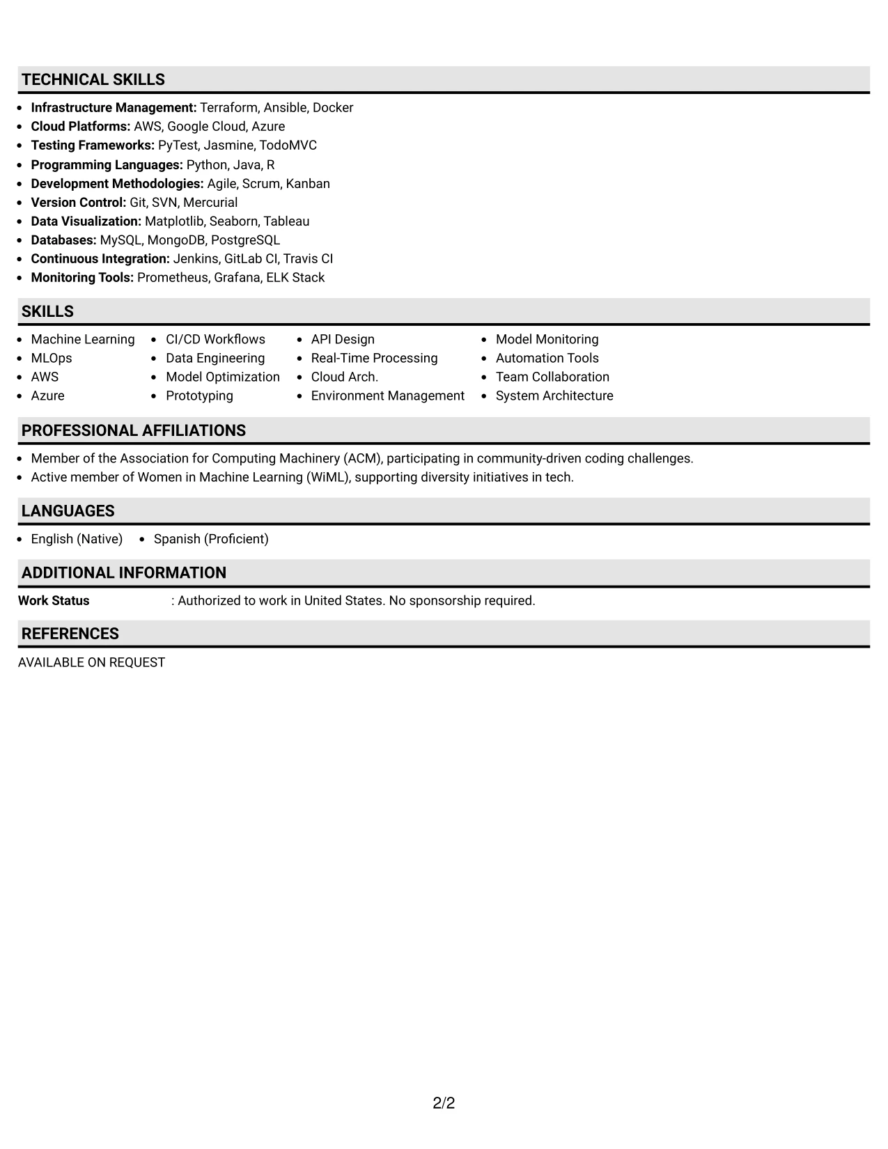 Resume Example Page 2