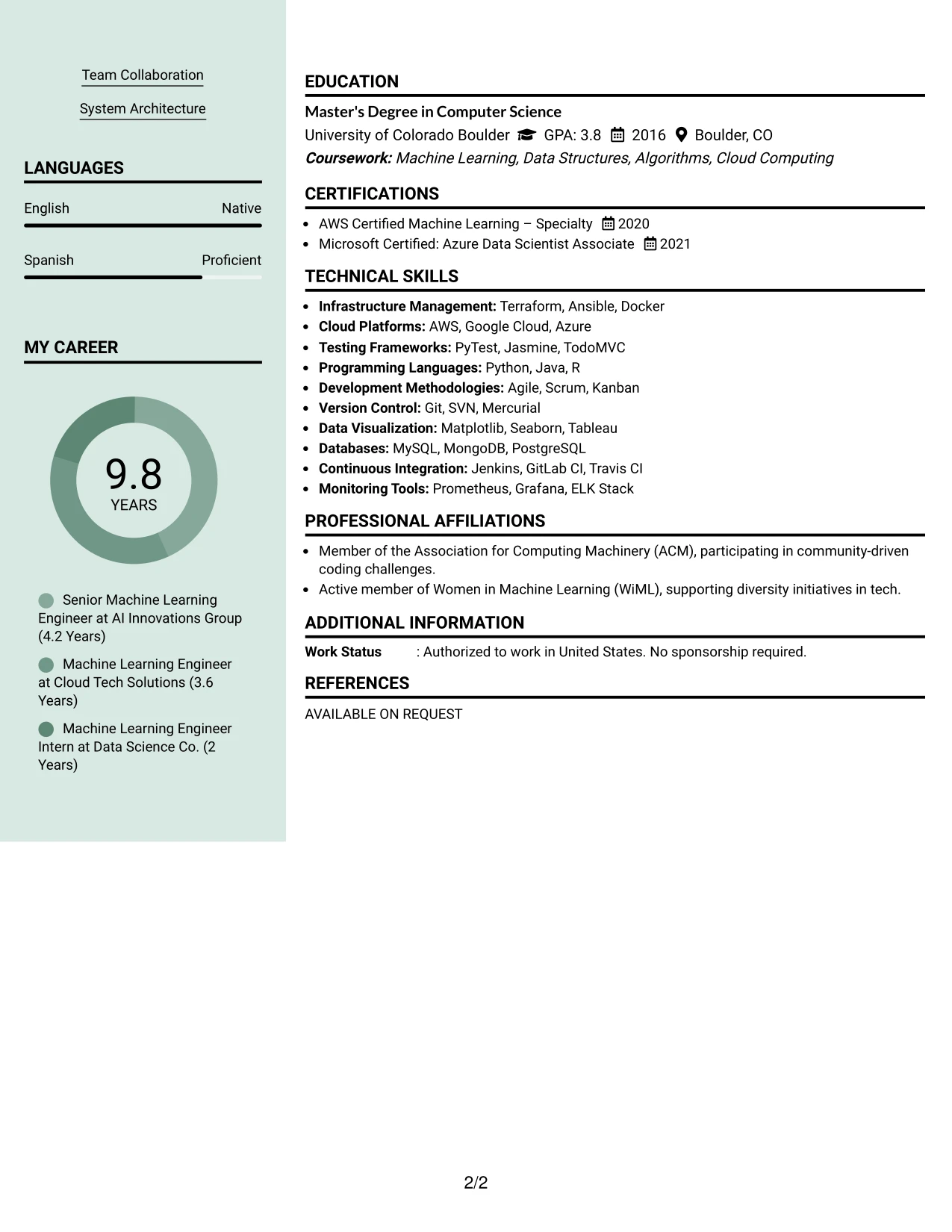 Resume Example Page 2