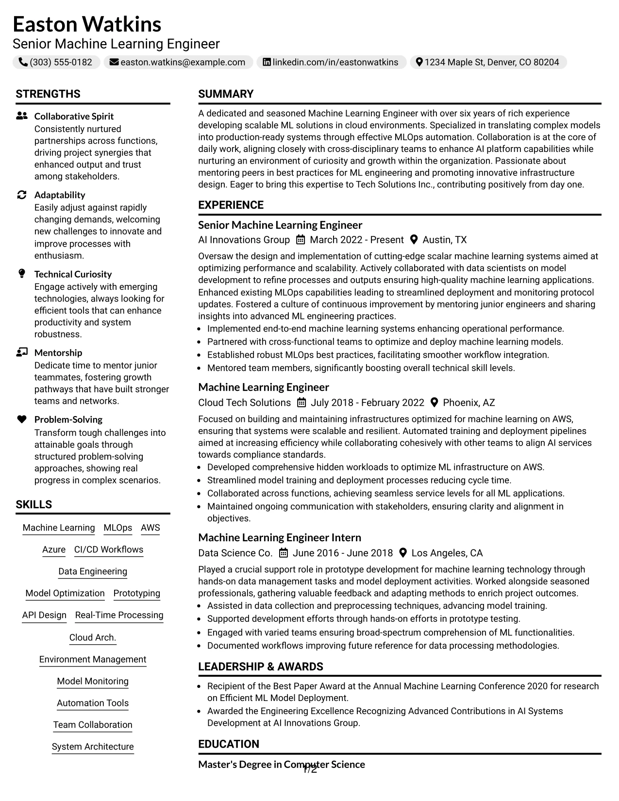 Resume Example Page 1
