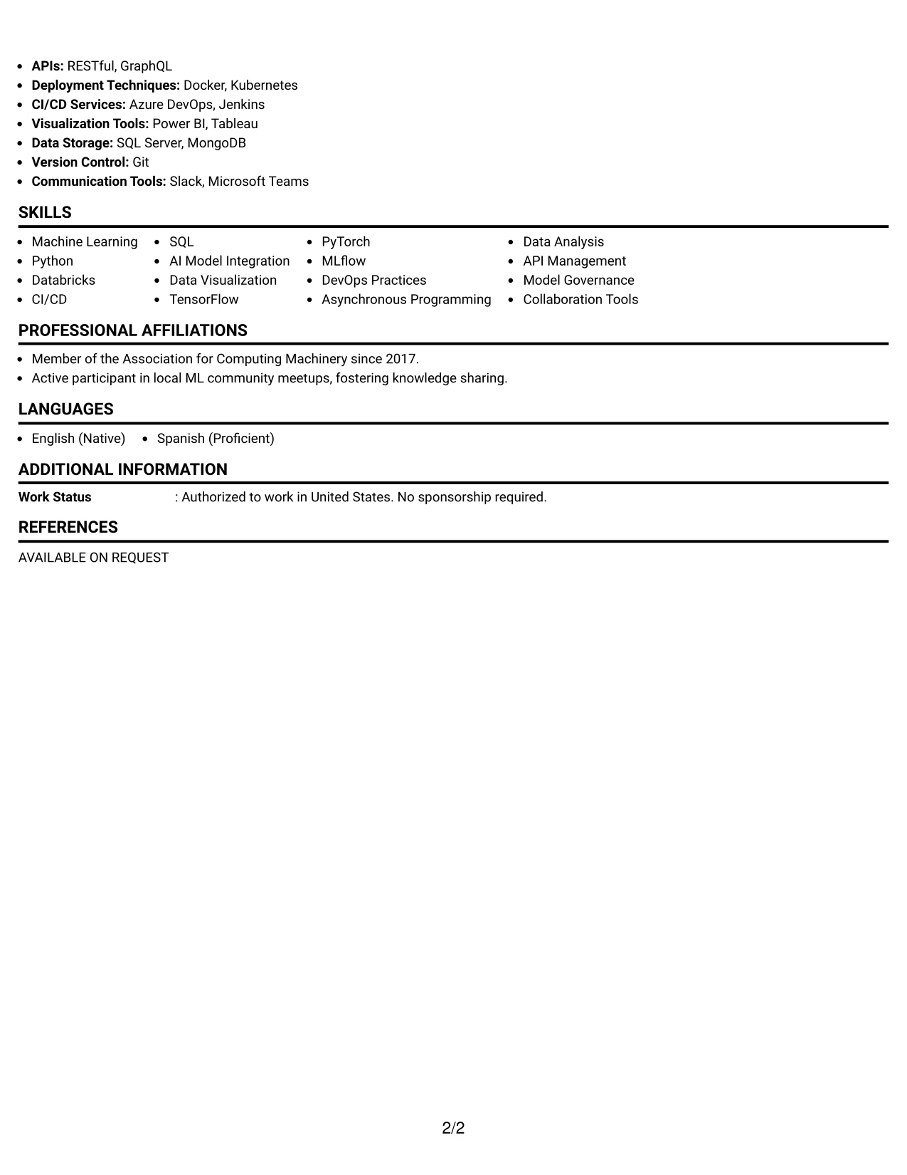 Resume Example Page 2