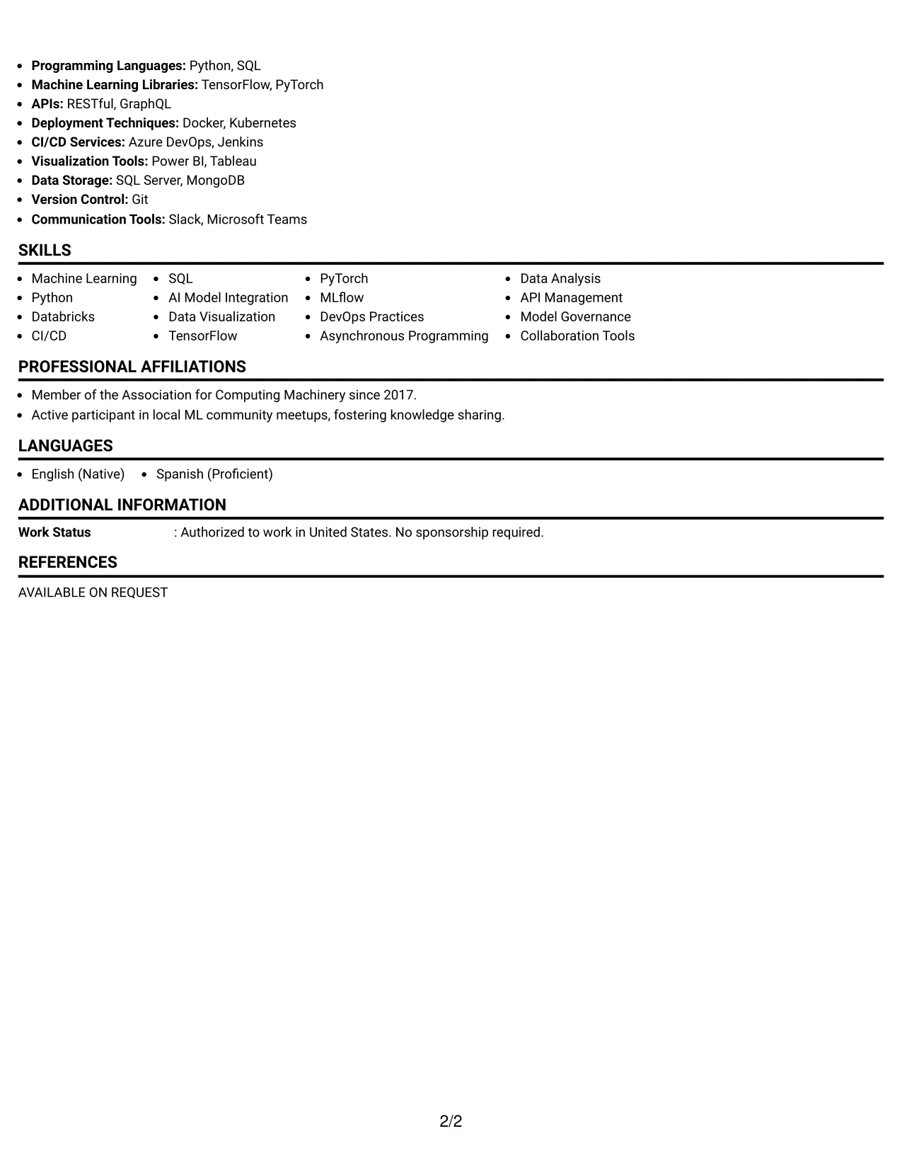 Resume Example Page 2