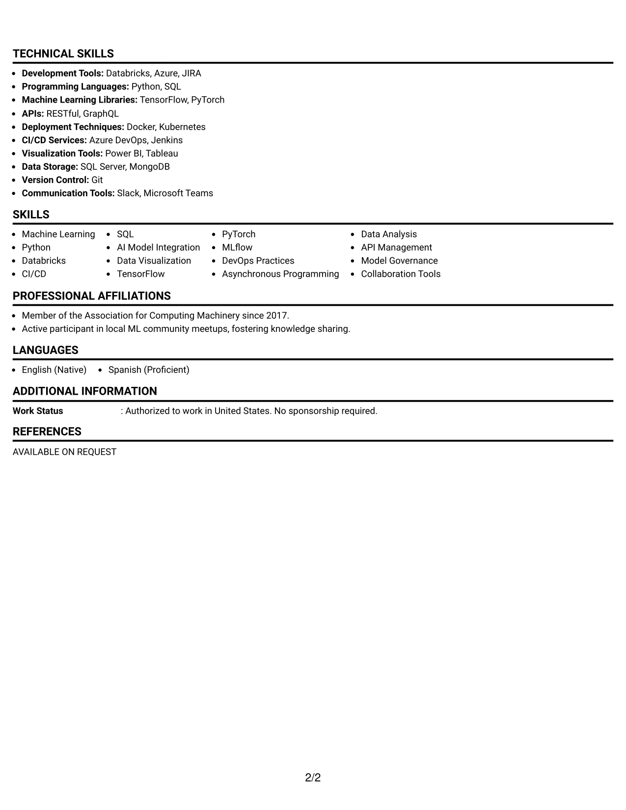 Resume Example Page 2