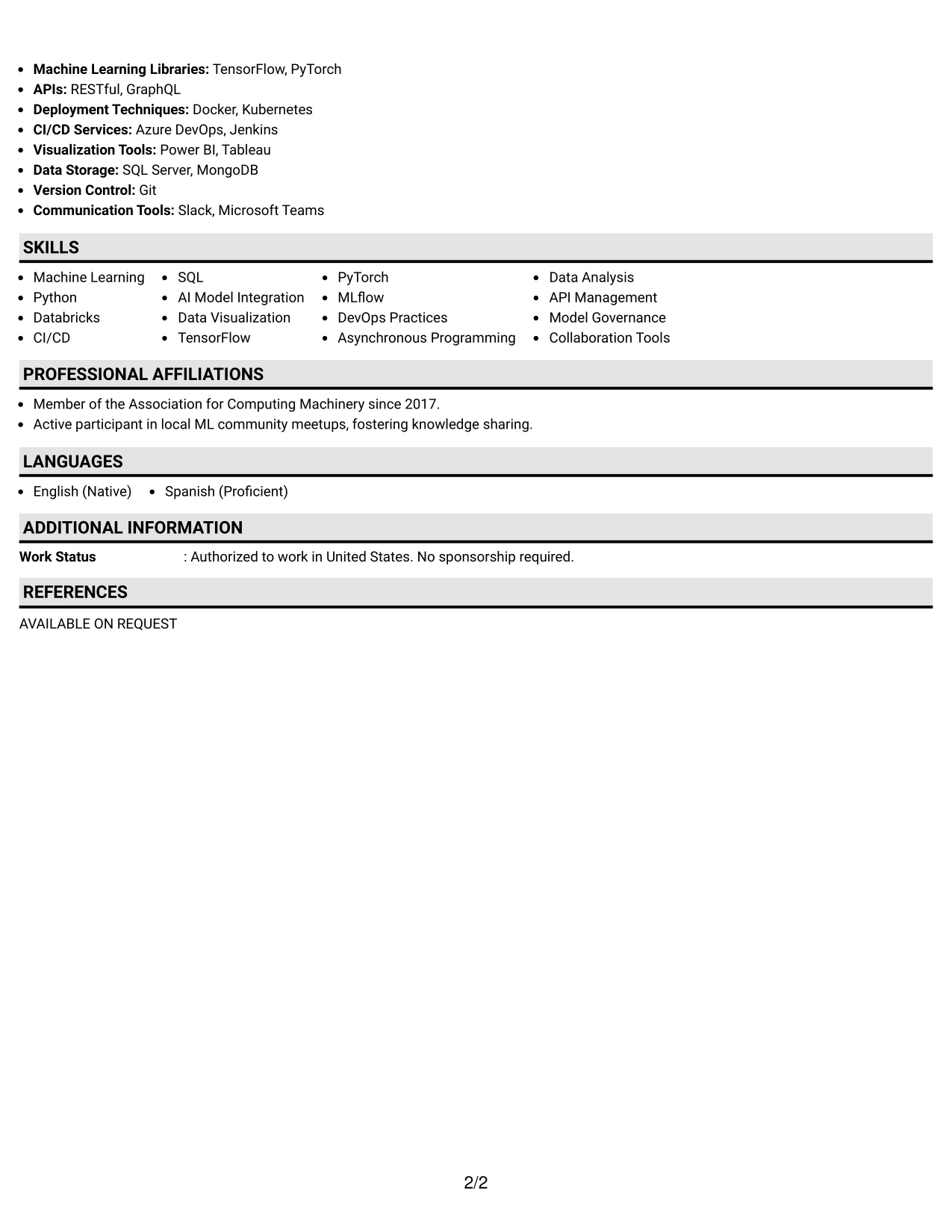 Resume Example Page 2