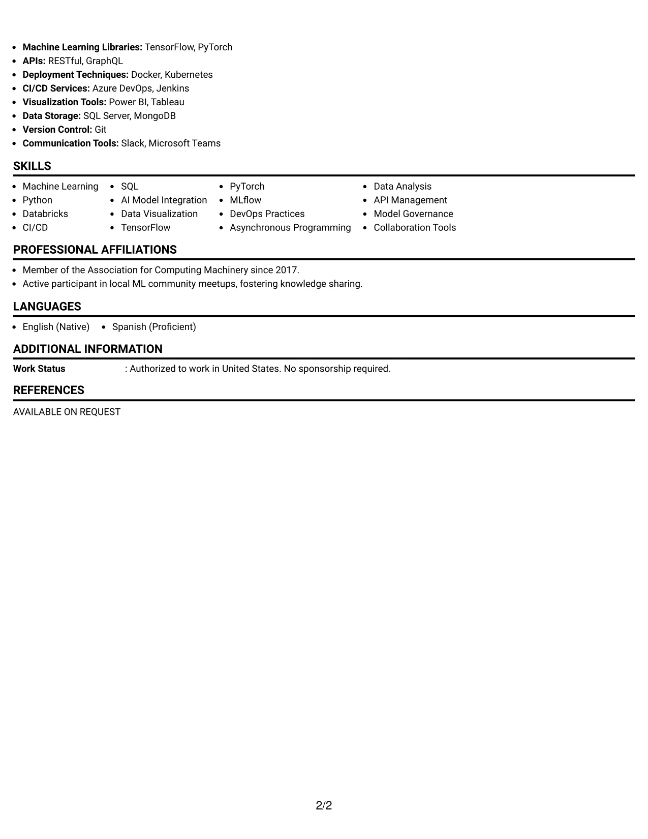 Resume Example Page 2