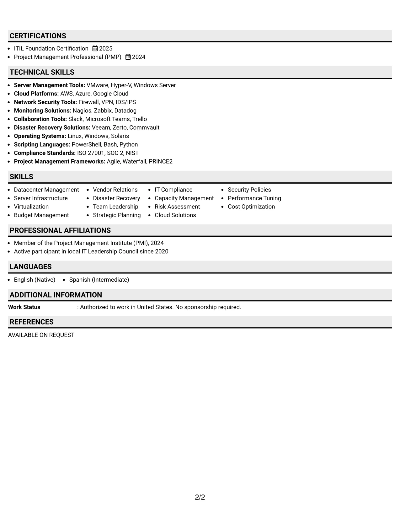 Resume Example Page 2