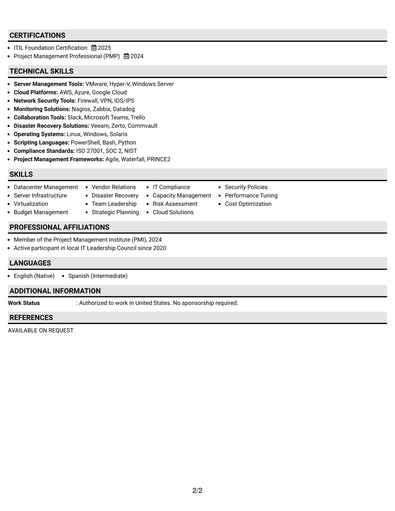 Resume Example Page 2