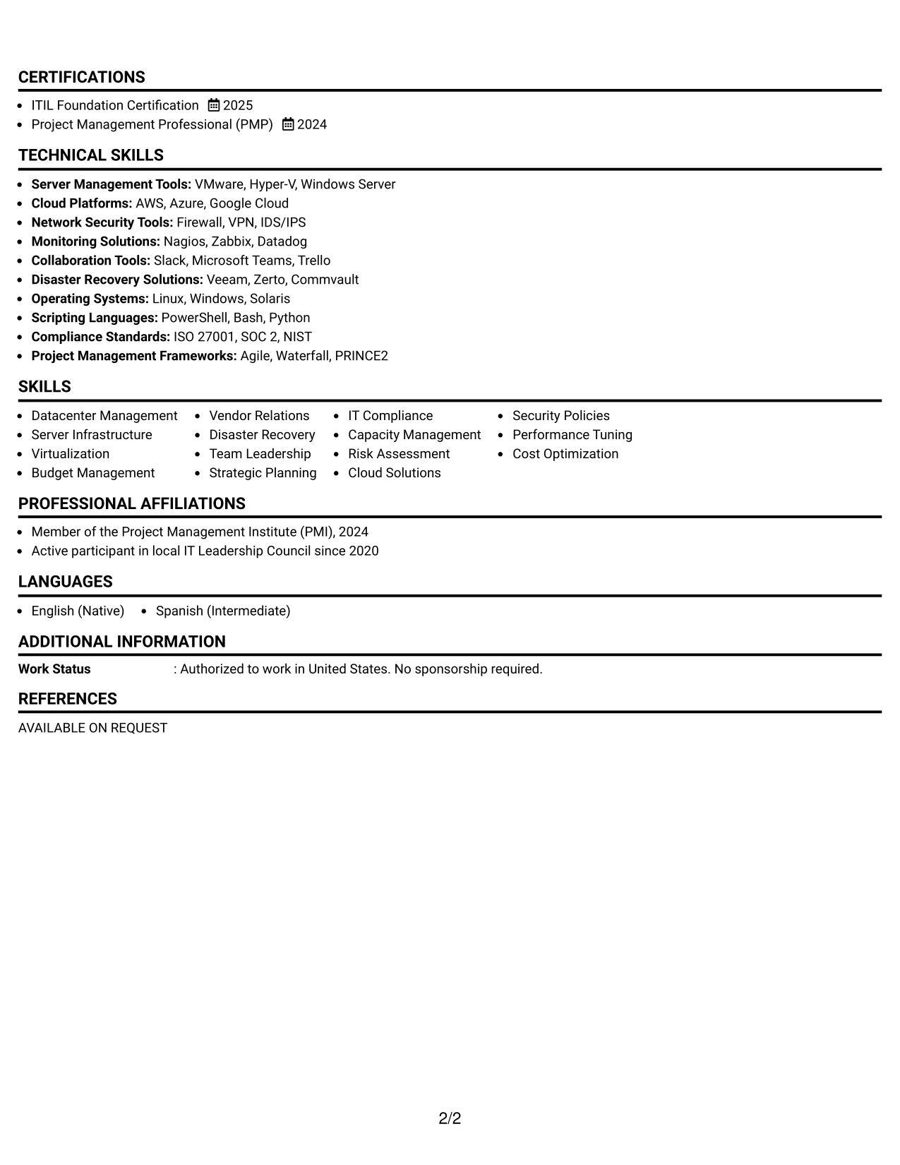 Resume Example Page 2