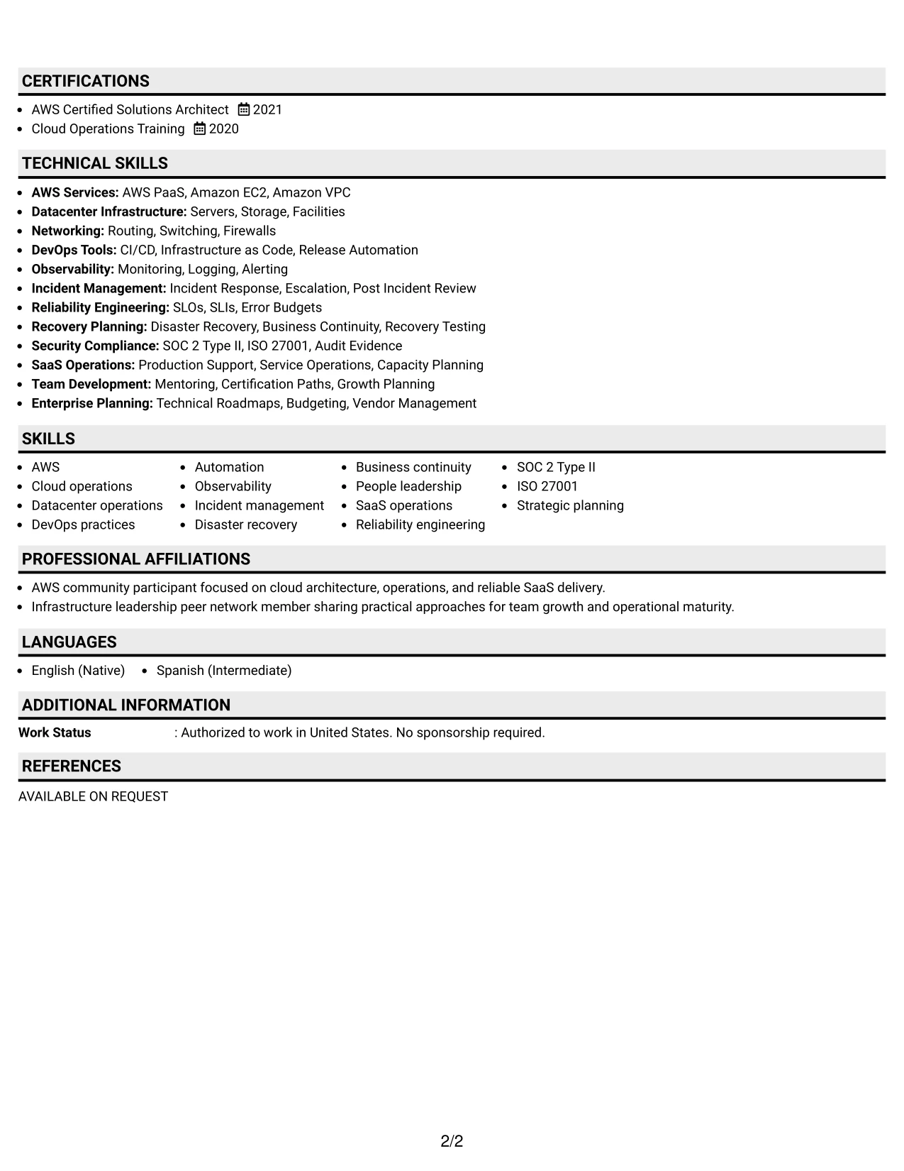 Resume Example Page 2