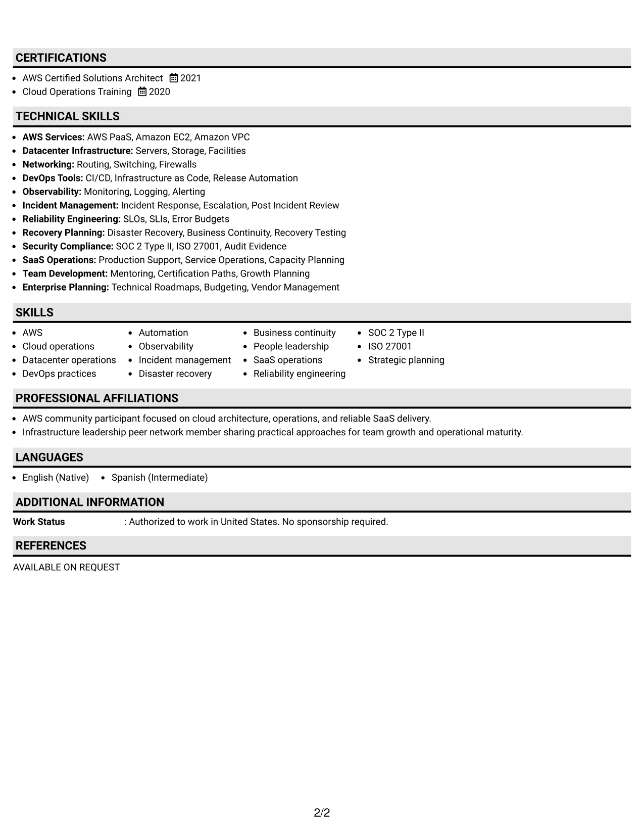 Resume Example Page 2