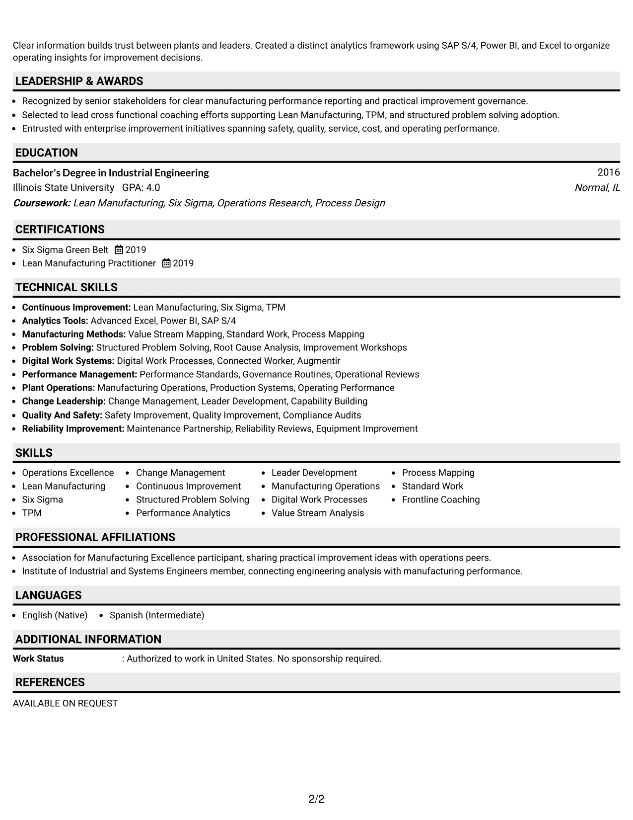 Resume Example Page 2