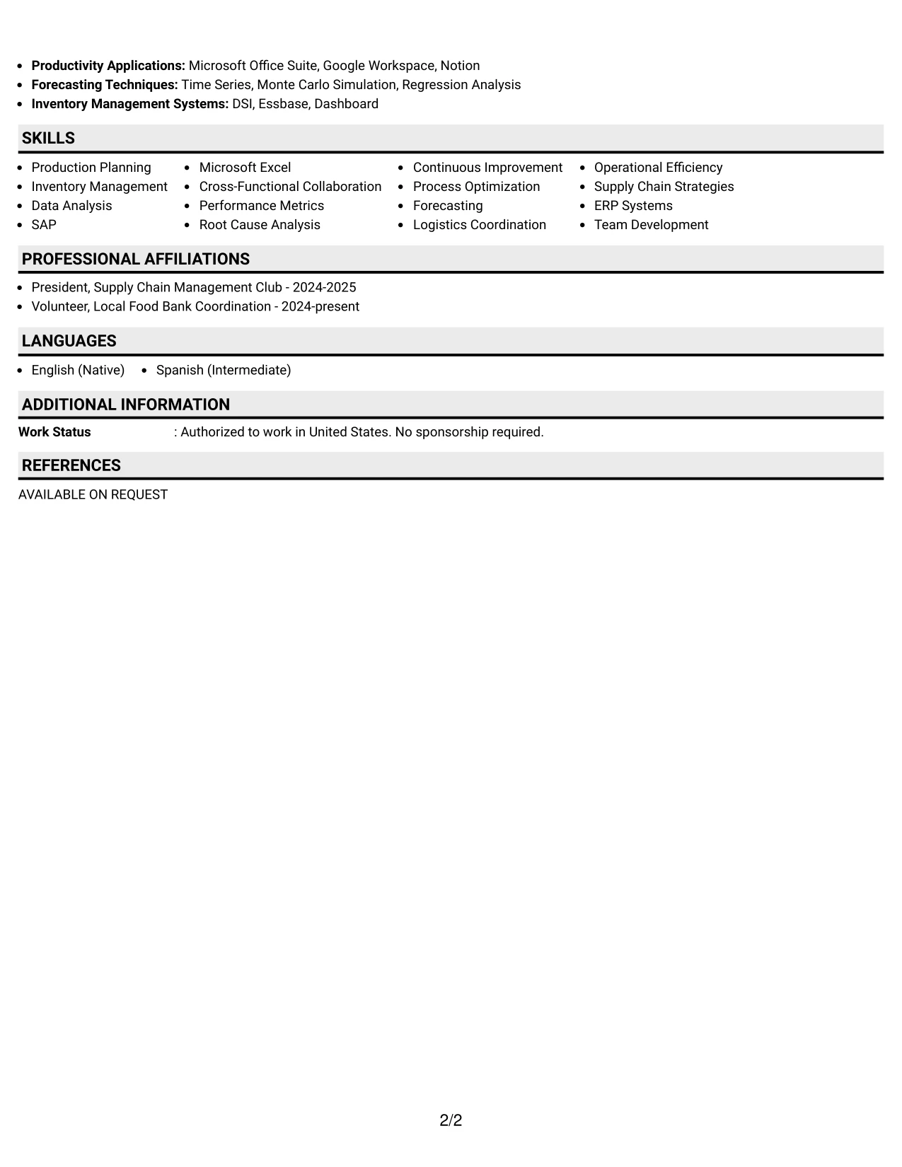 Resume Example Page 2