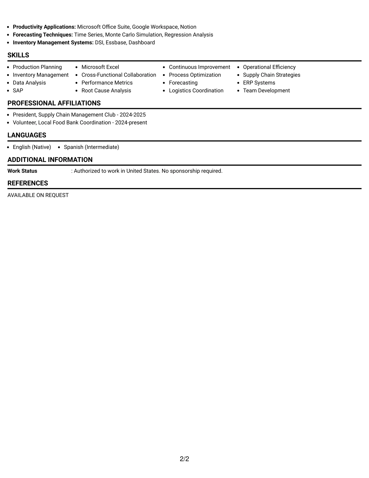 Resume Example Page 2