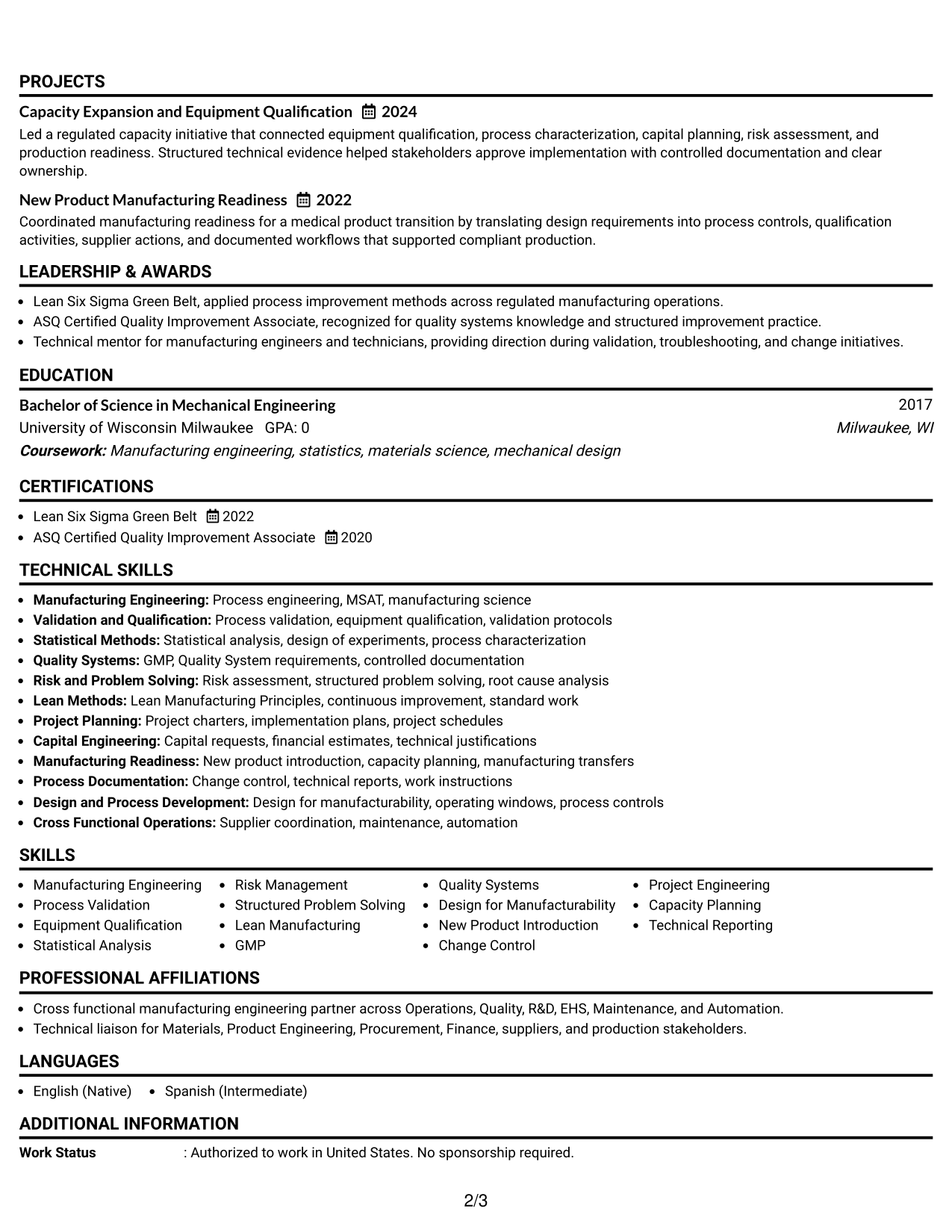 Resume Example Page 2