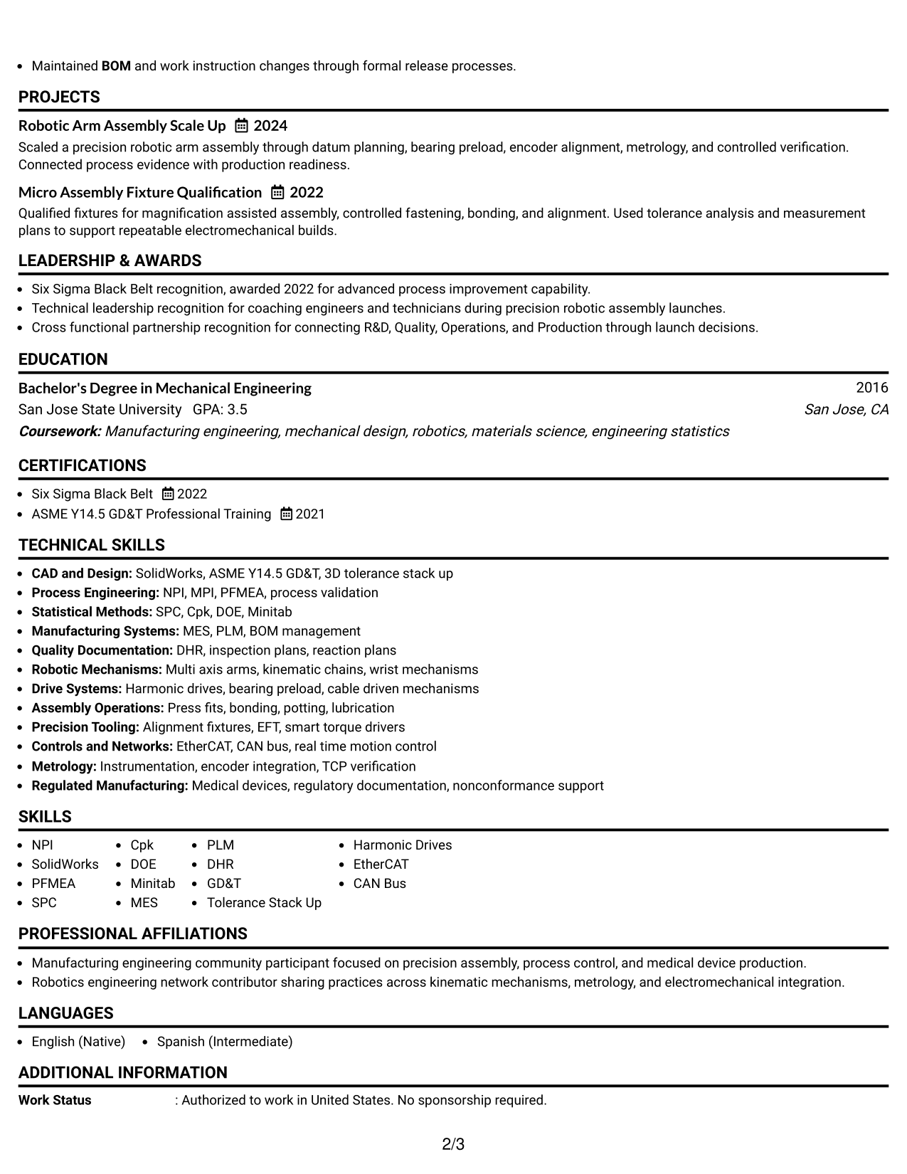 Resume Example Page 2