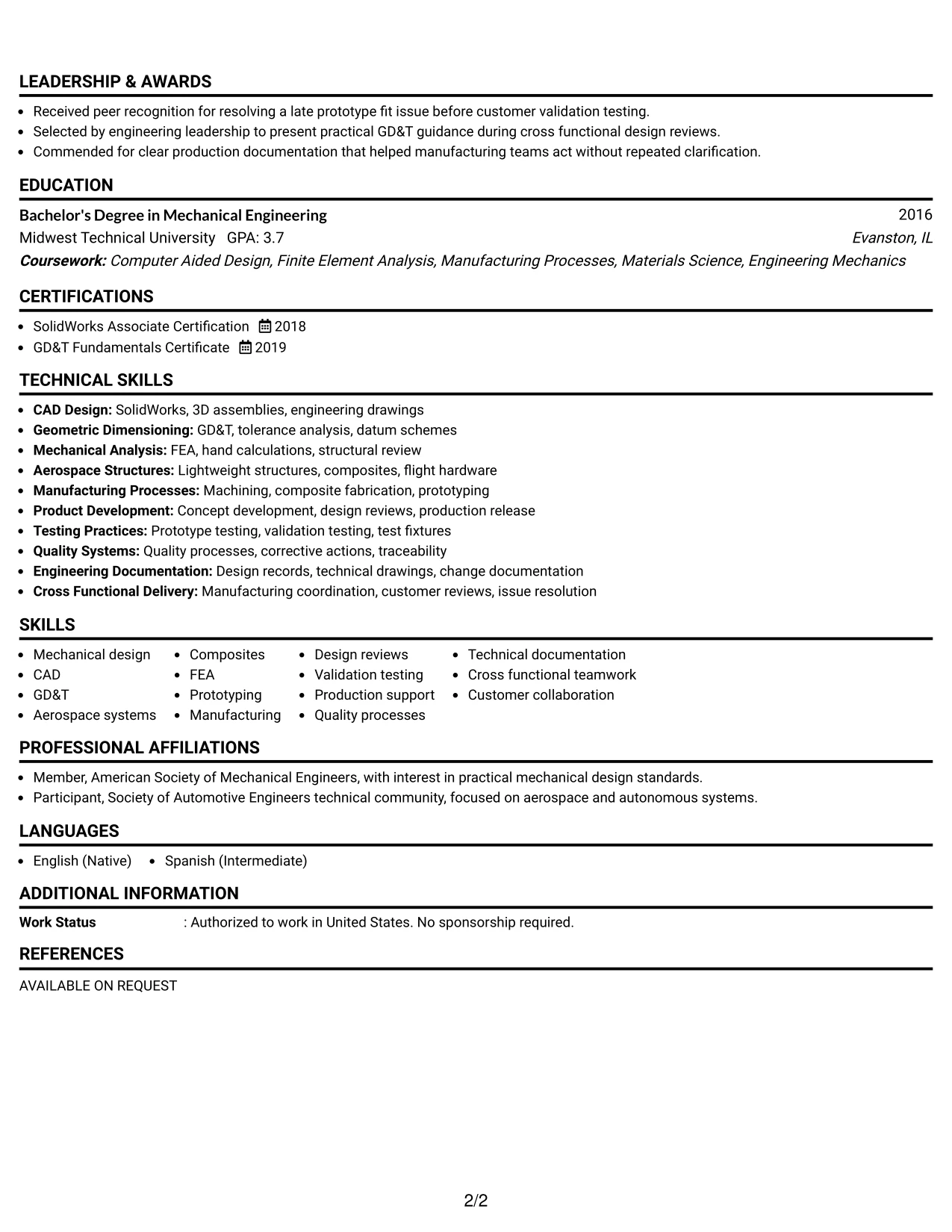 Resume Example Page 2