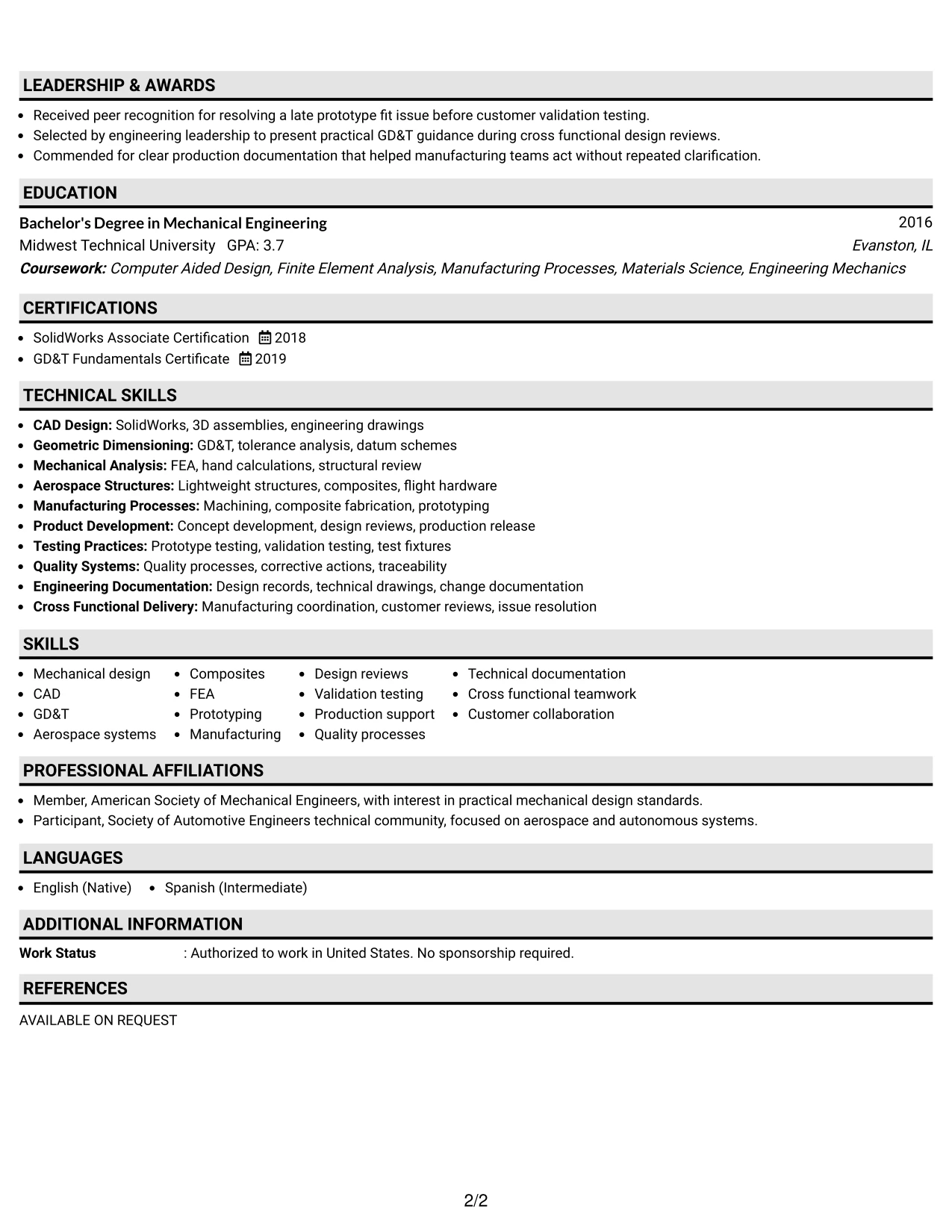 Resume Example Page 2