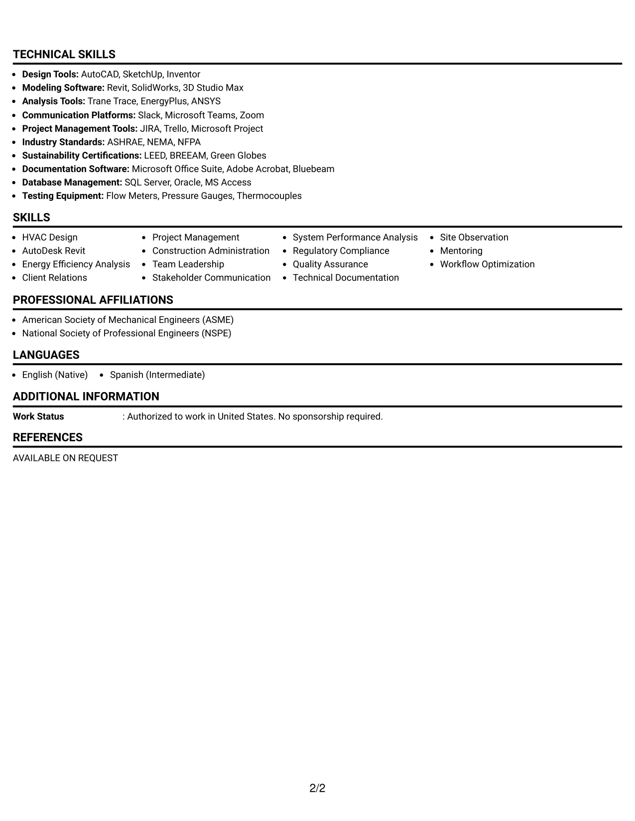 Resume Example Page 2