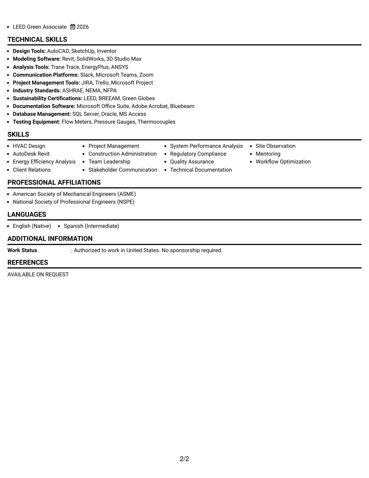 Resume Example Page 2